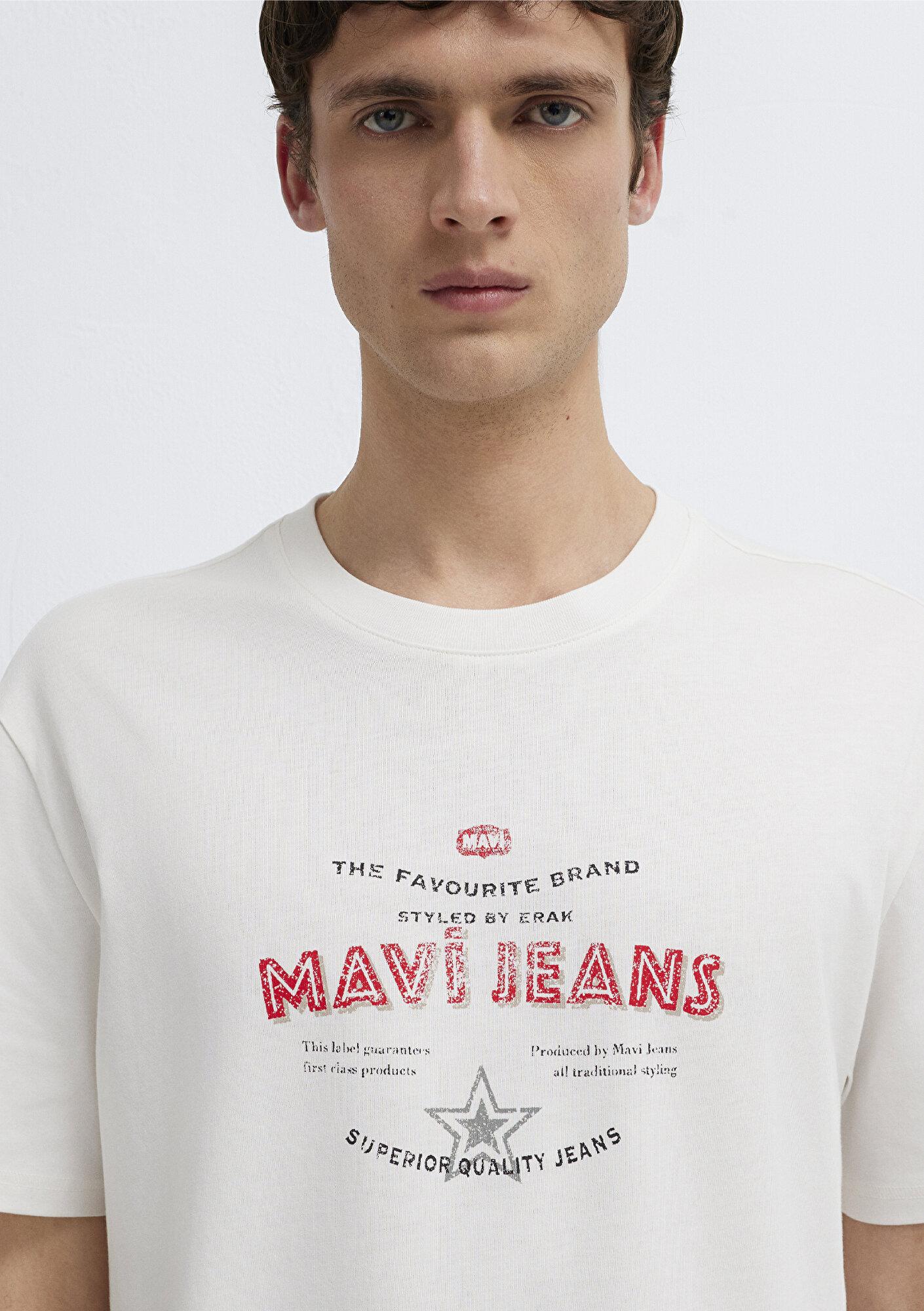 Mavi Mavi Jeans Baskılı Ekru Tişört Loose Fit / Bol Rahat Kesim 0613597-70057