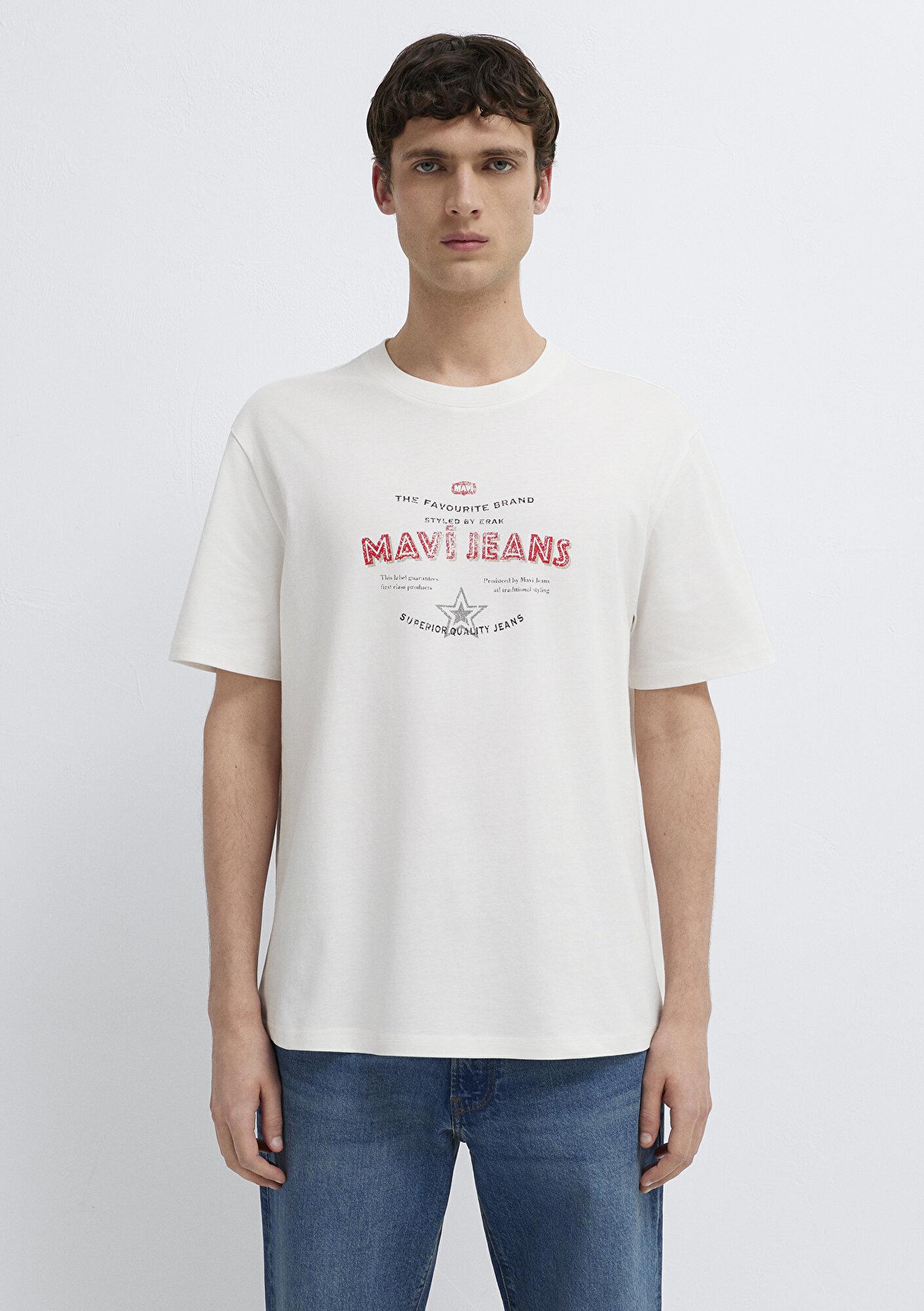 Mavi Mavi Jeans Baskılı Ekru Tişört Loose Fit / Bol Rahat Kesim 0613597-70057