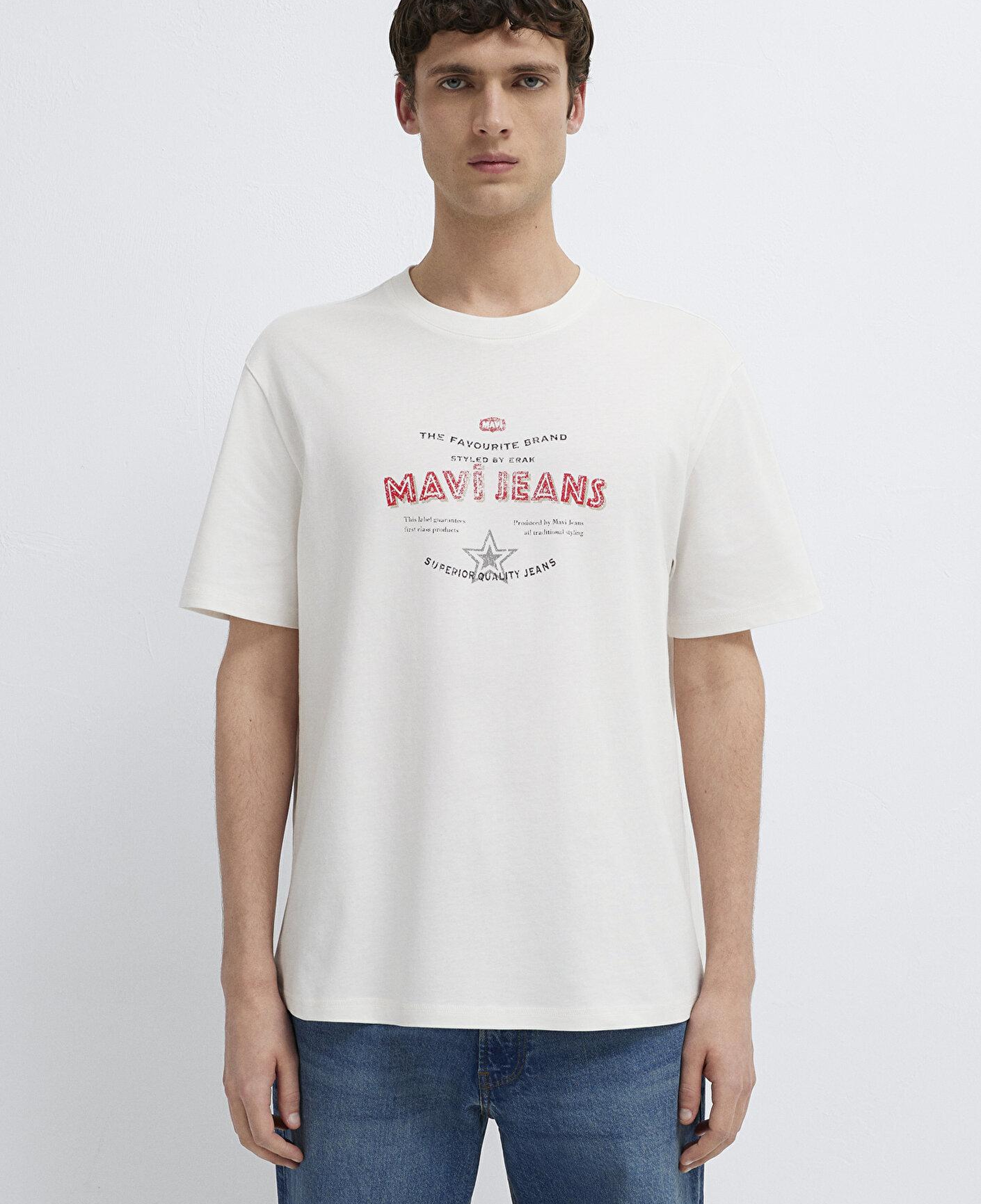Mavi Mavi Jeans Baskılı Ekru Tişört Loose Fit / Bol Rahat Kesim 0613597-70057