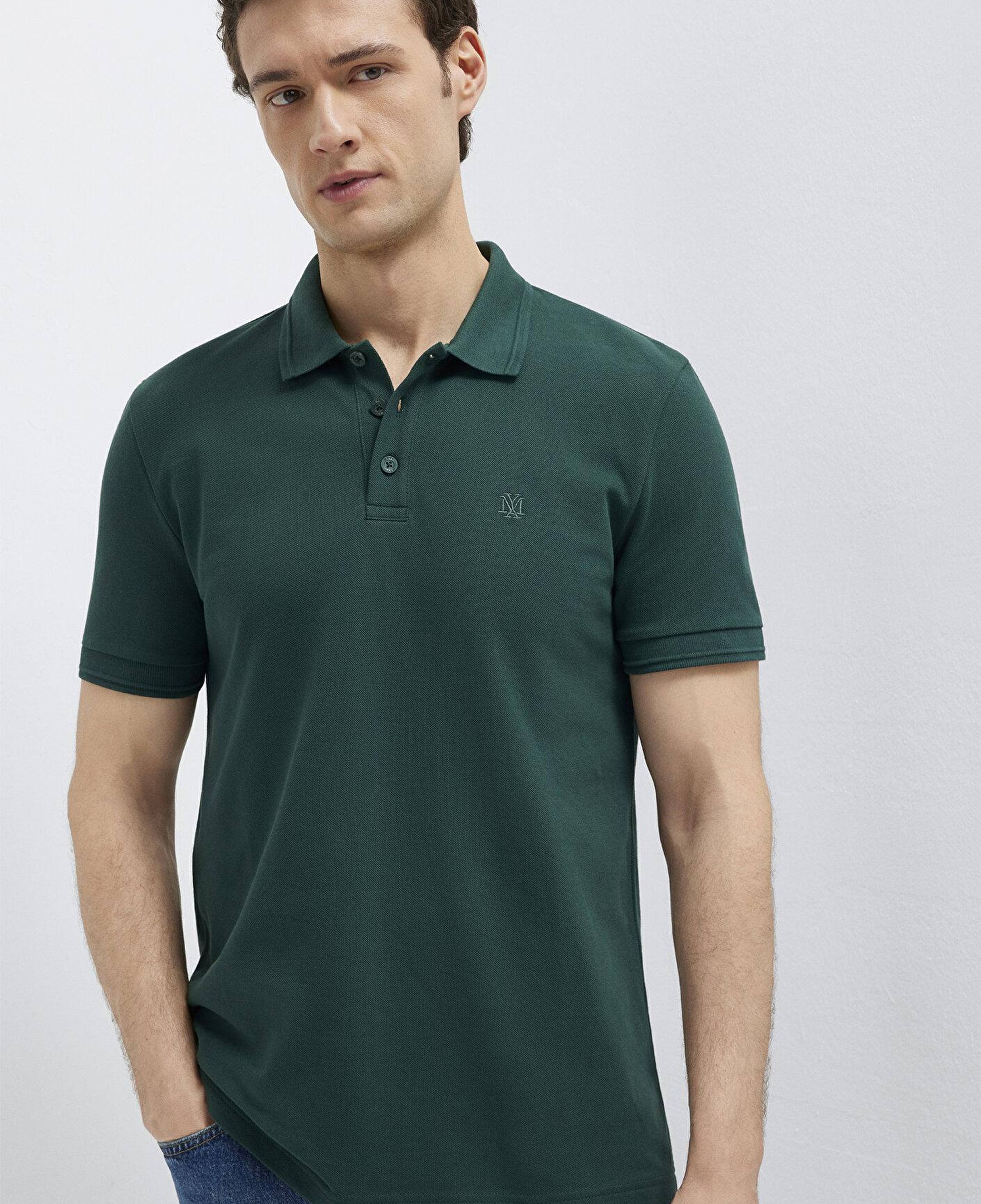 Mavi Yeşil Polo Tişört Slim Fit / Dar Kesim 064946-85173
