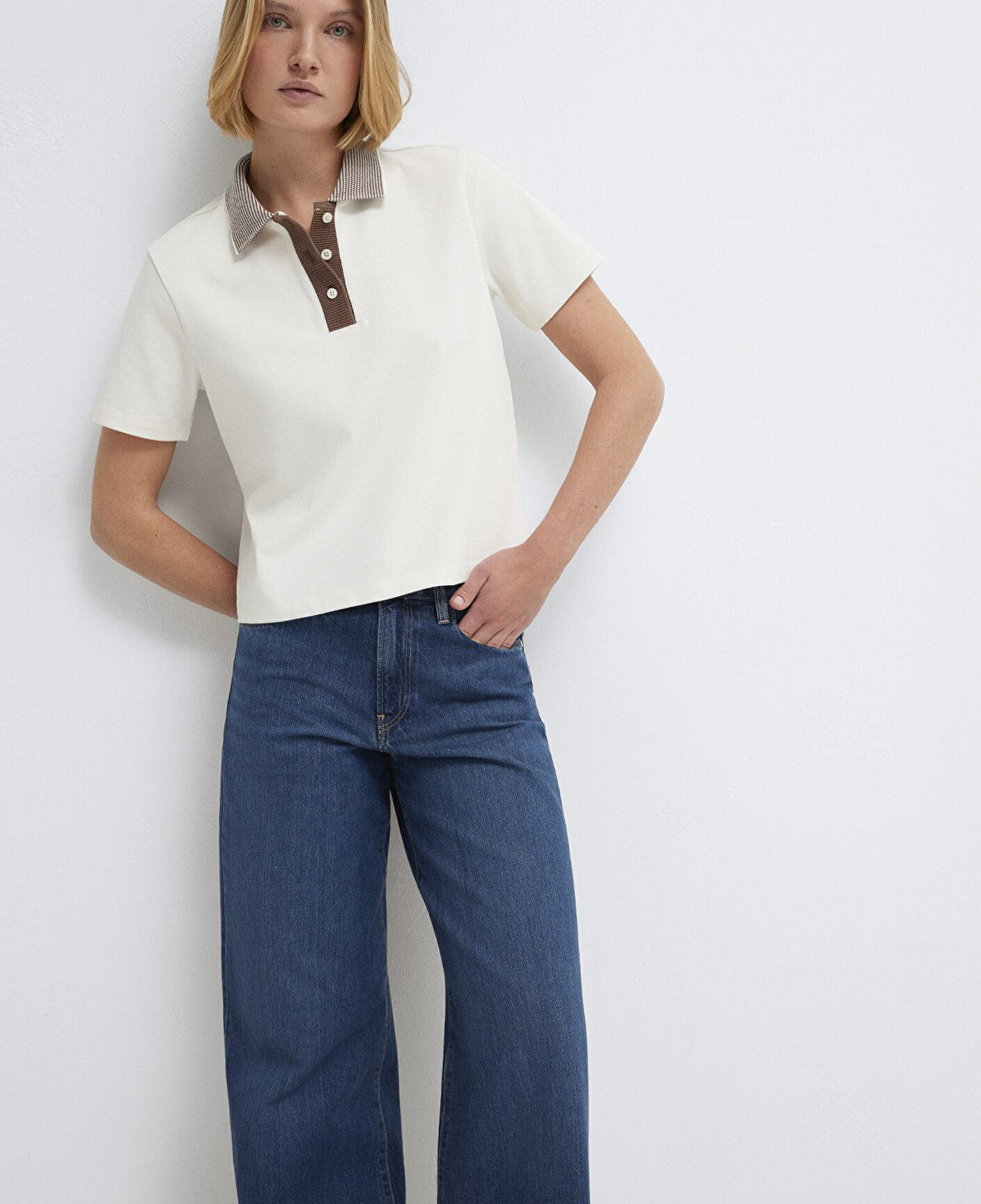 Mavi Yaka Detaylı Ekru Polo Tişört Slim Fit / Dar Kesim 1614118-70048