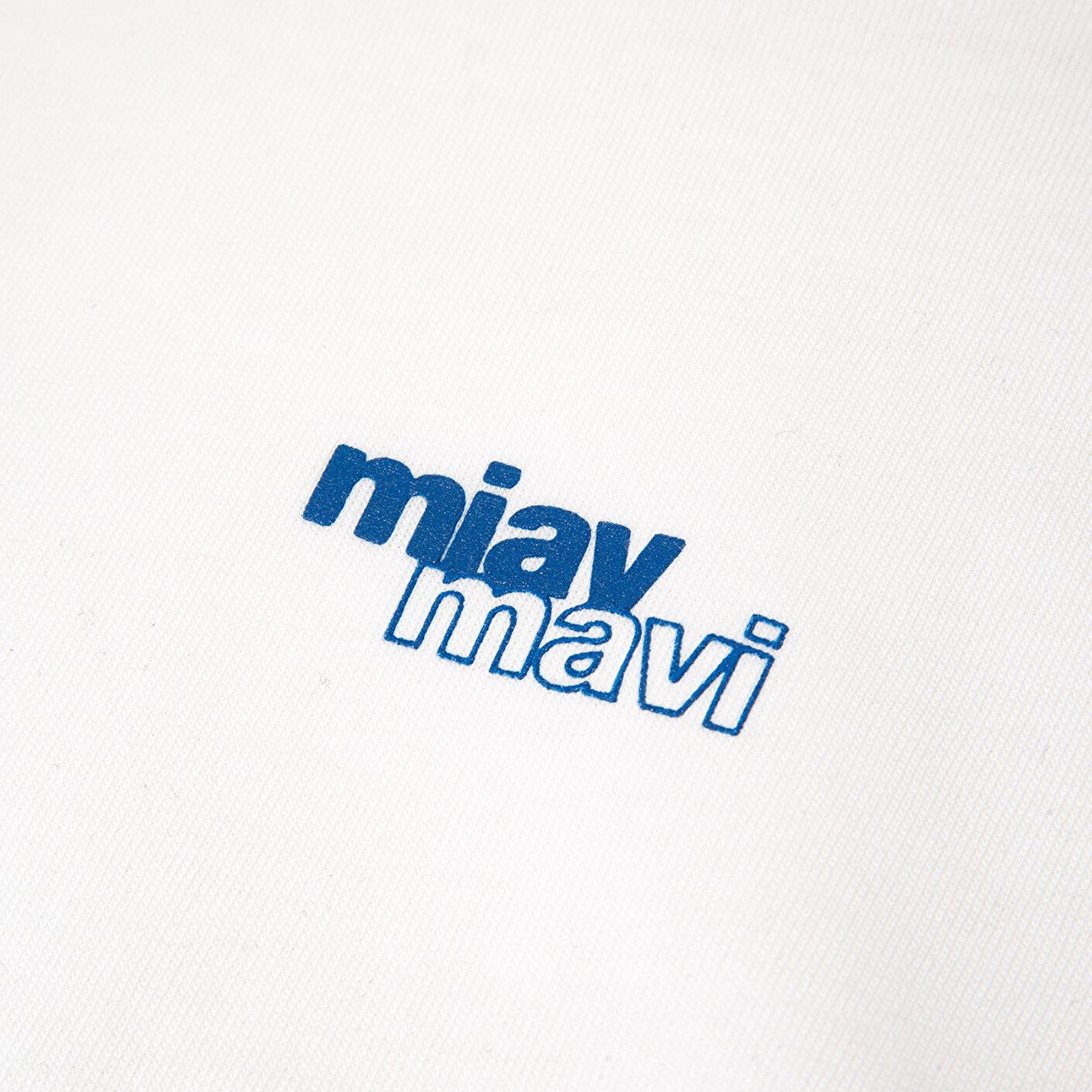 Mavi Miav Baskılı Ekru Tişört Crop / Kısa Kesim 1614091-70057