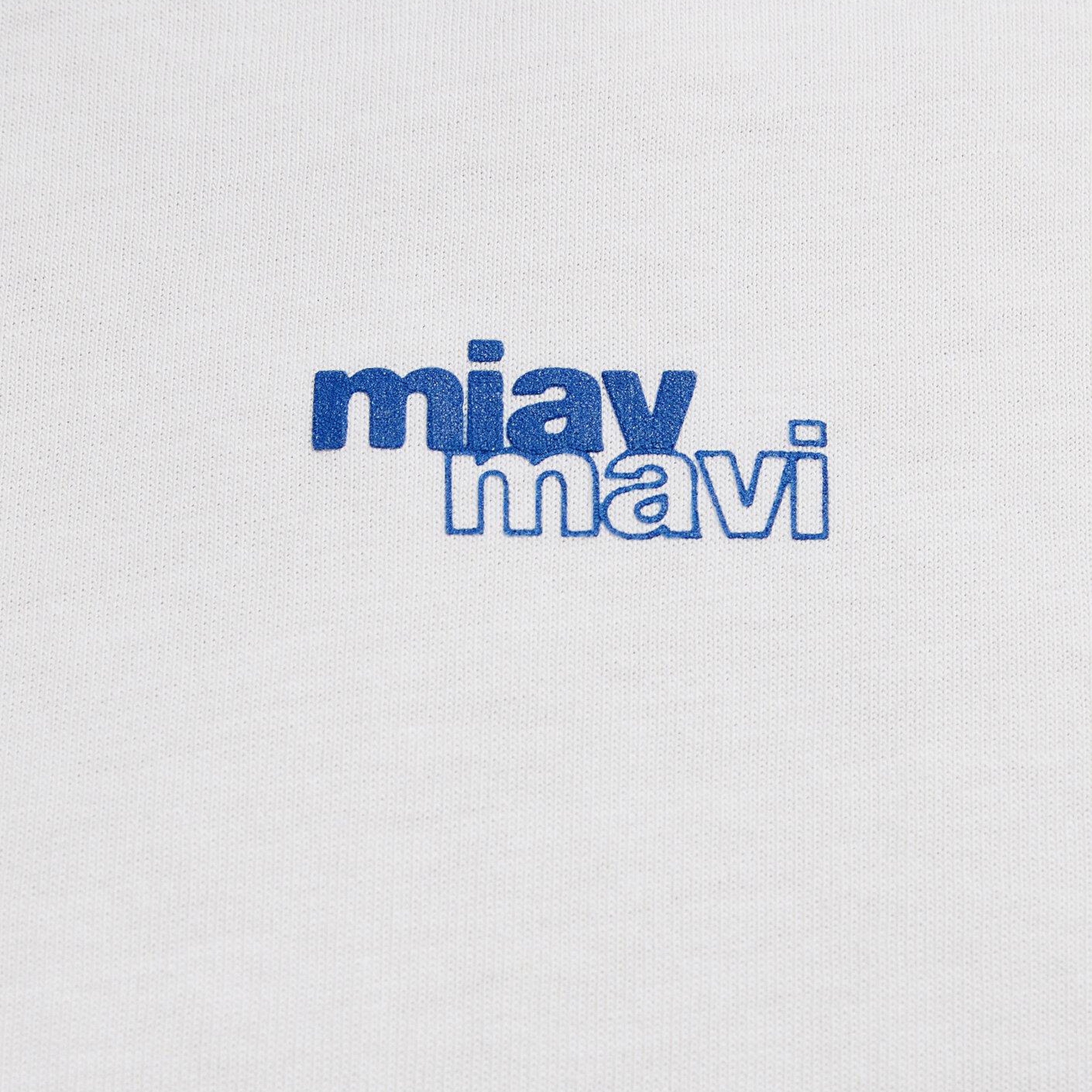 Mavi Miav Baskılı Ekru Tişört Crop / Kısa Kesim 1614091-70057