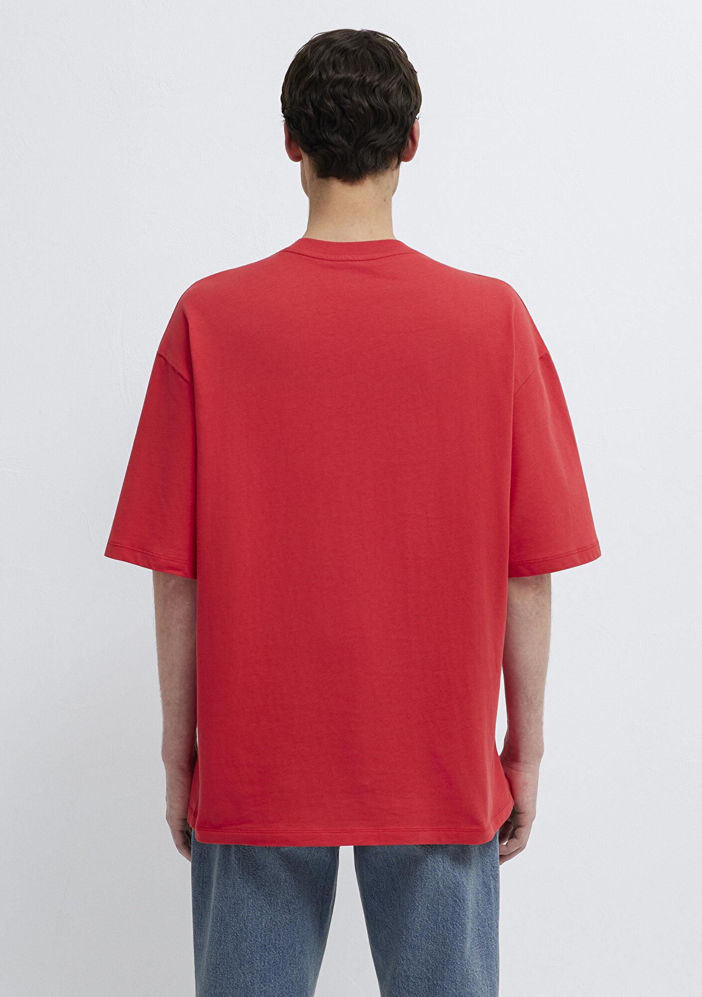 Mavi Low Baskılı Kırmızı Tişört Oversize / Geniş Kesim 0613376-70428