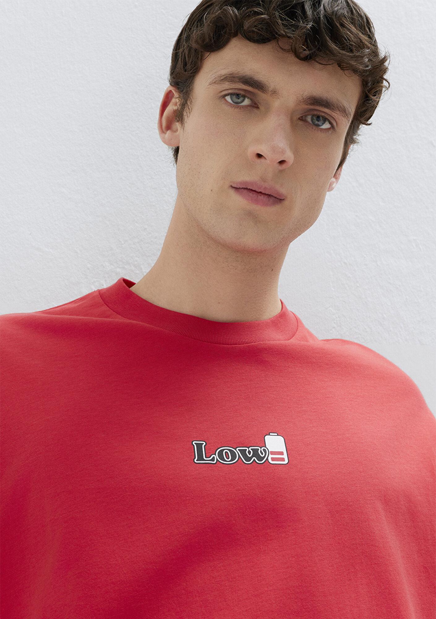 Mavi Low Baskılı Kırmızı Tişört Oversize / Geniş Kesim 0613376-70428