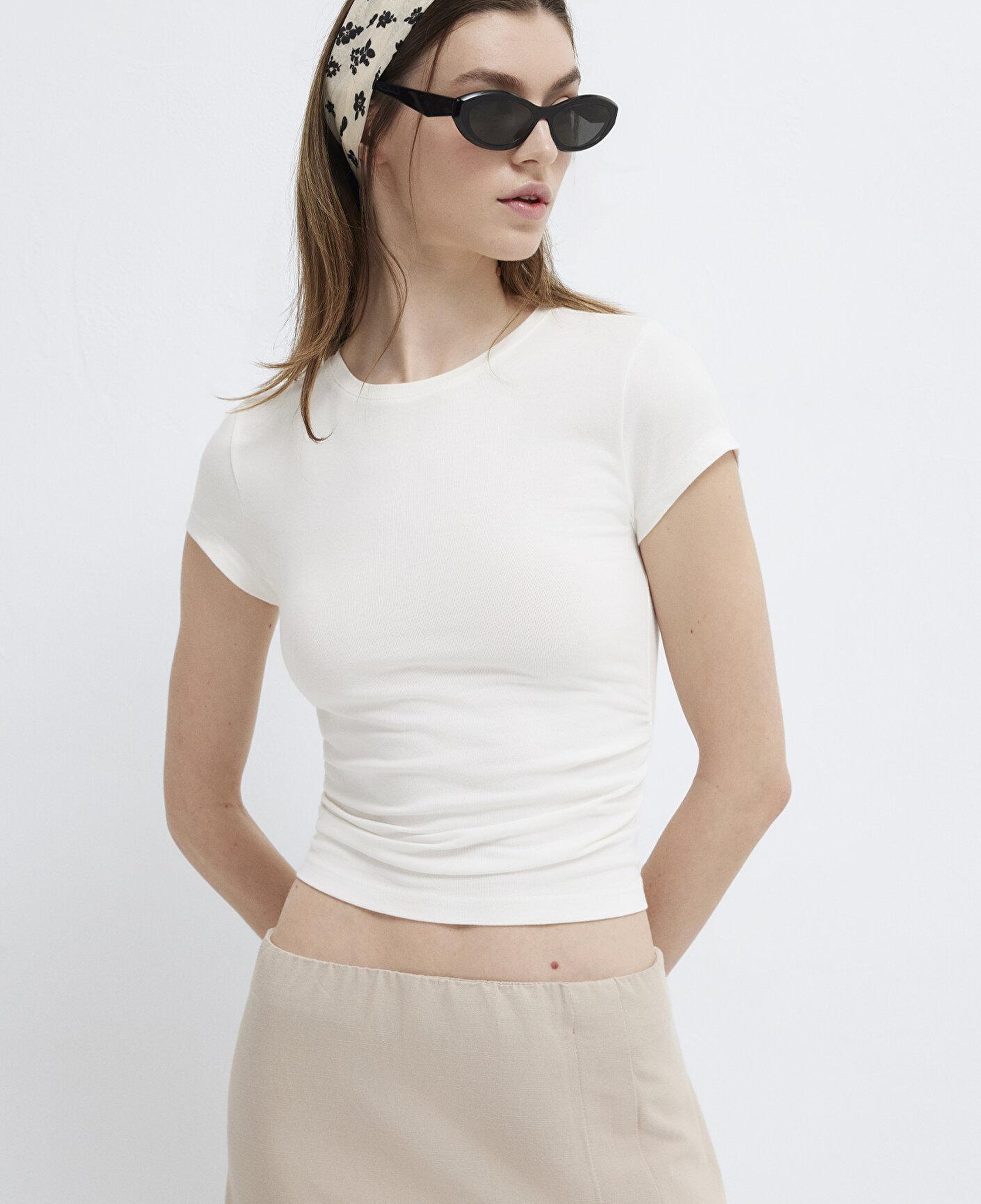 Mavi Ekru Basic Crop Tişört Fitted / Vücuda Oturan Kesim 1613942-70057