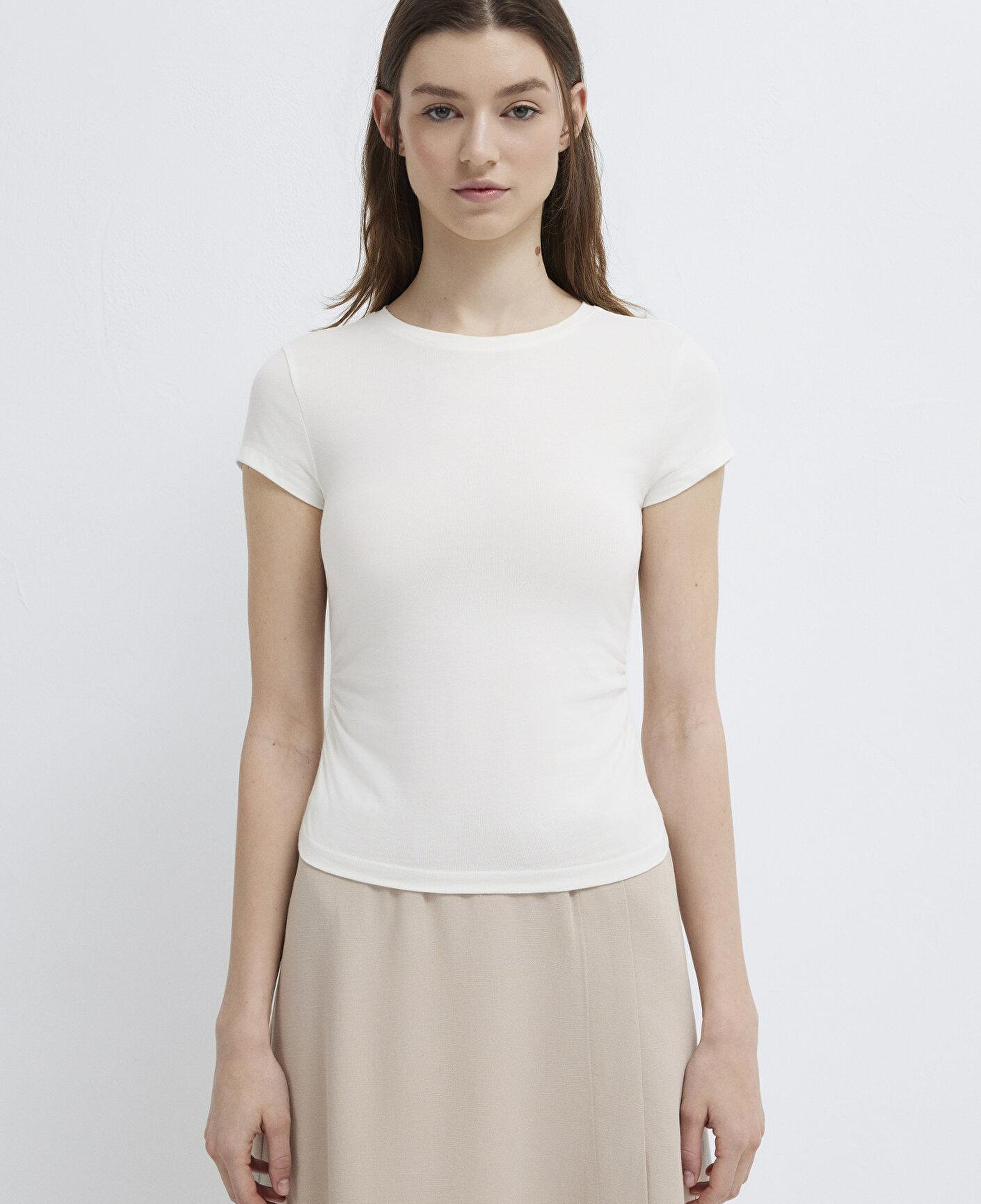 Mavi Ekru Basic Crop Tişört Fitted / Vücuda Oturan Kesim 1613942-70057