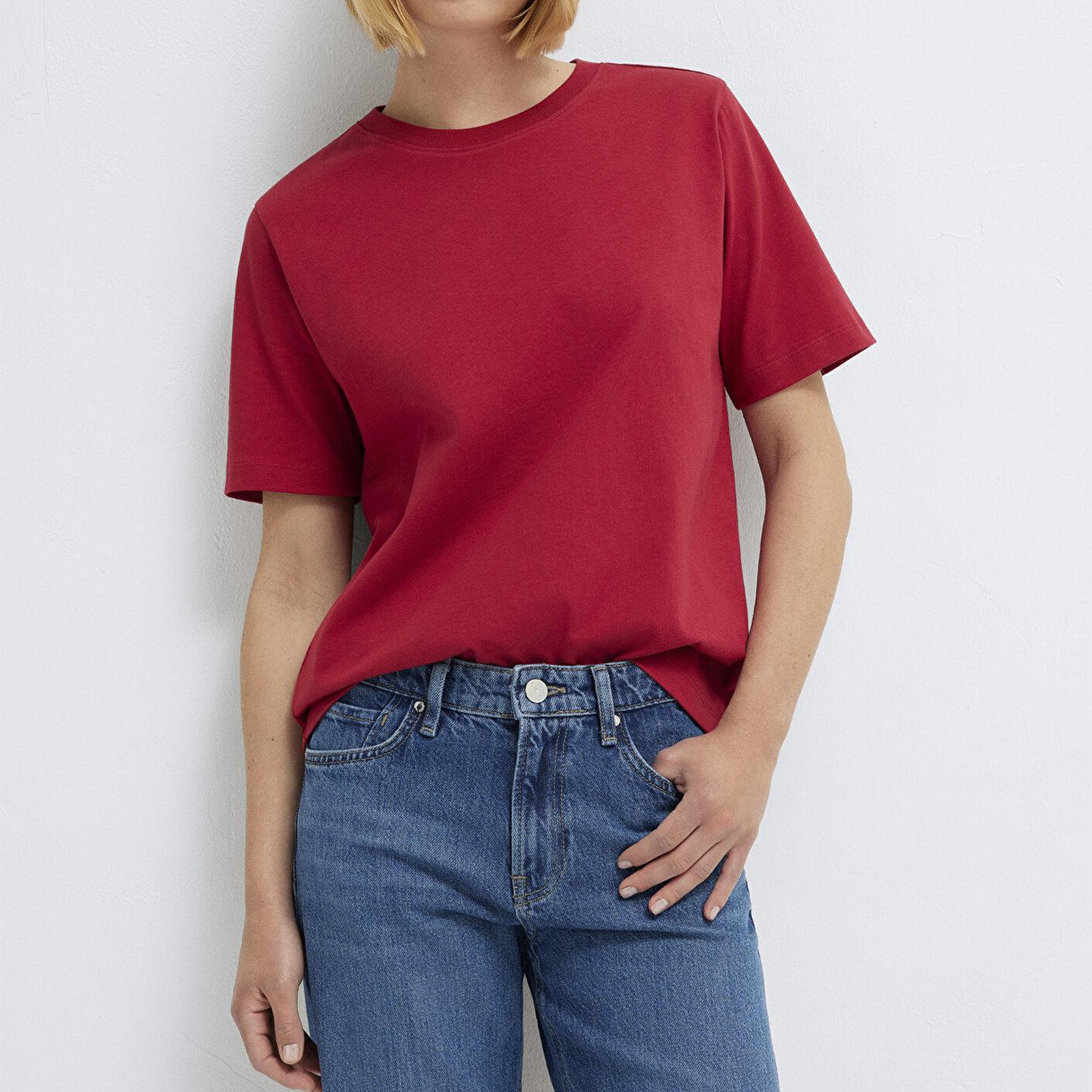 Mavi Kırmızı Basic Tişört Regular Fit / Normal Kesim 1600965-70391