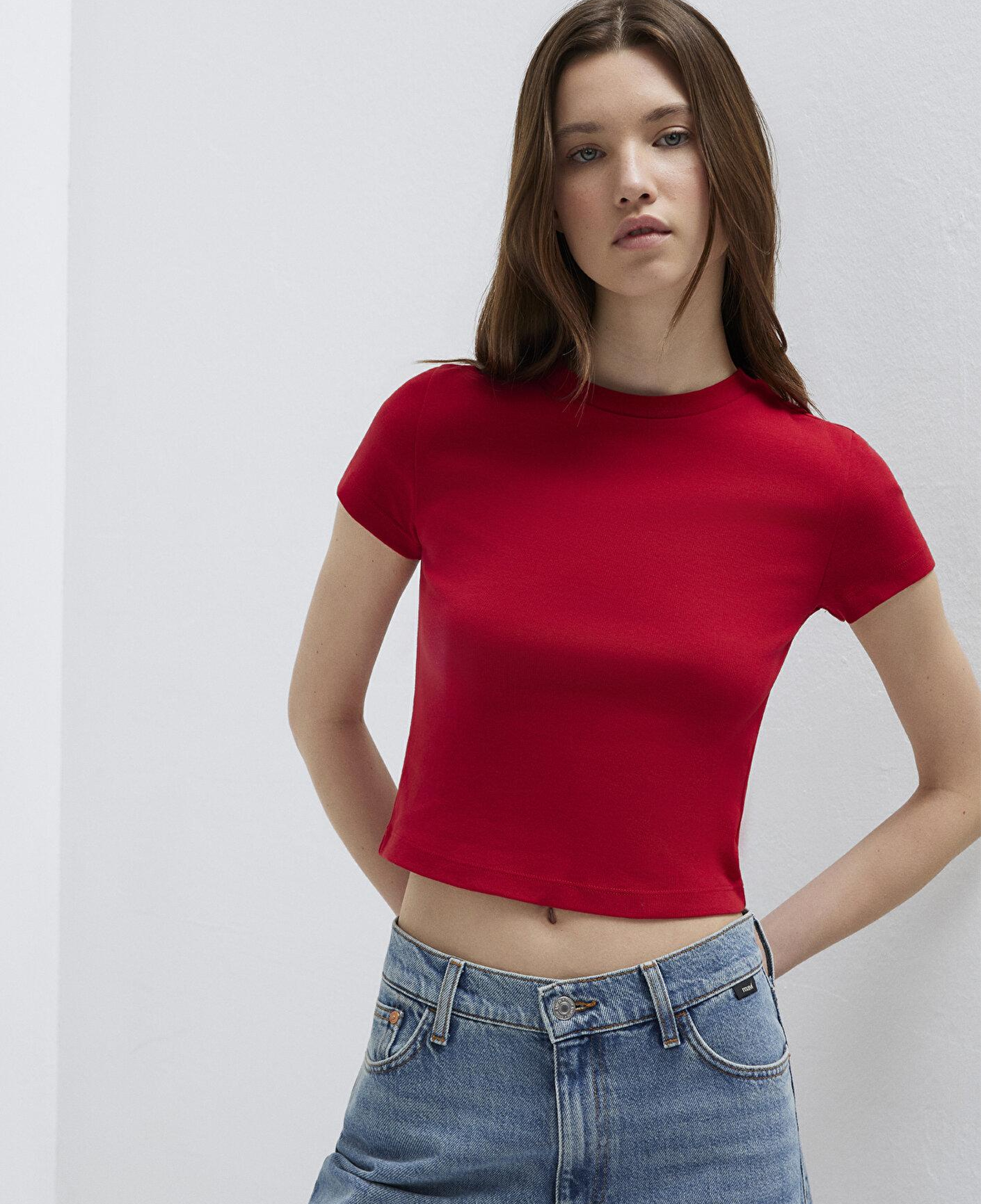 Mavi Kırmızı Basic Tişört Crop / Kısa Kesim 1600814-86417
