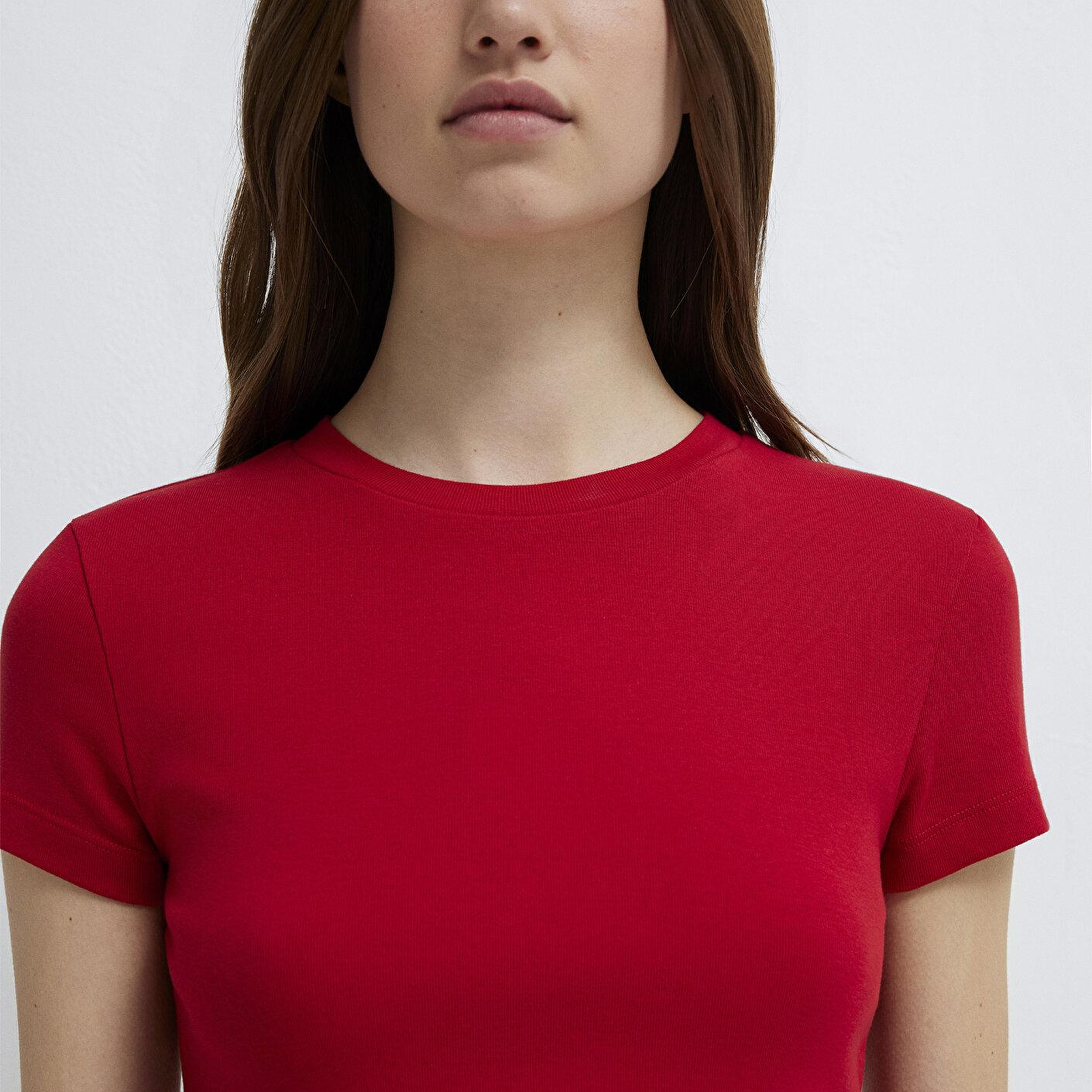 Mavi Kırmızı Basic Tişört Crop / Kısa Kesim 1600814-86417