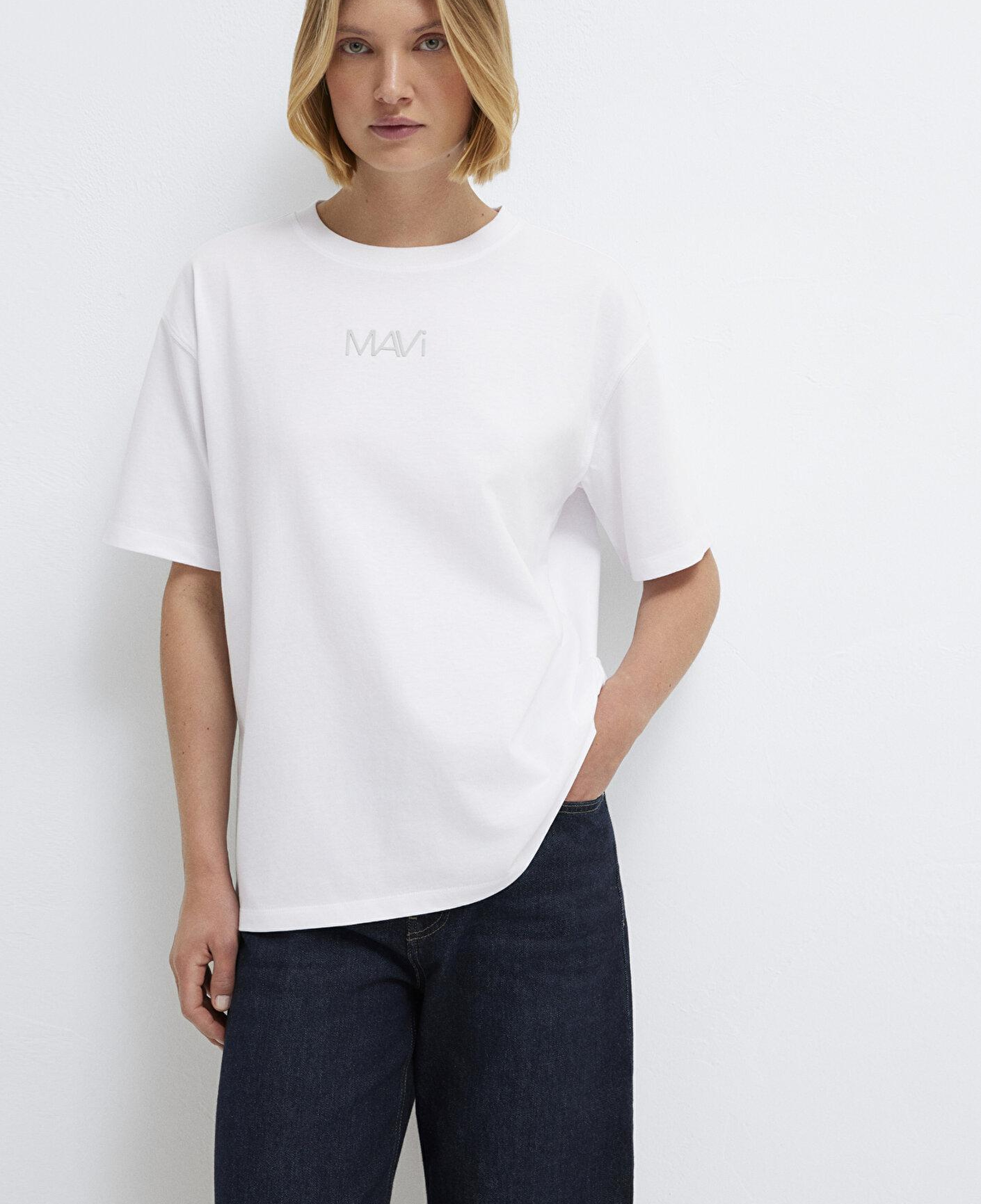 Mavi Mavi Logo Baskılı Beyaz Tişört Loose Fit / Bol Rahat Kesim 1613884-620