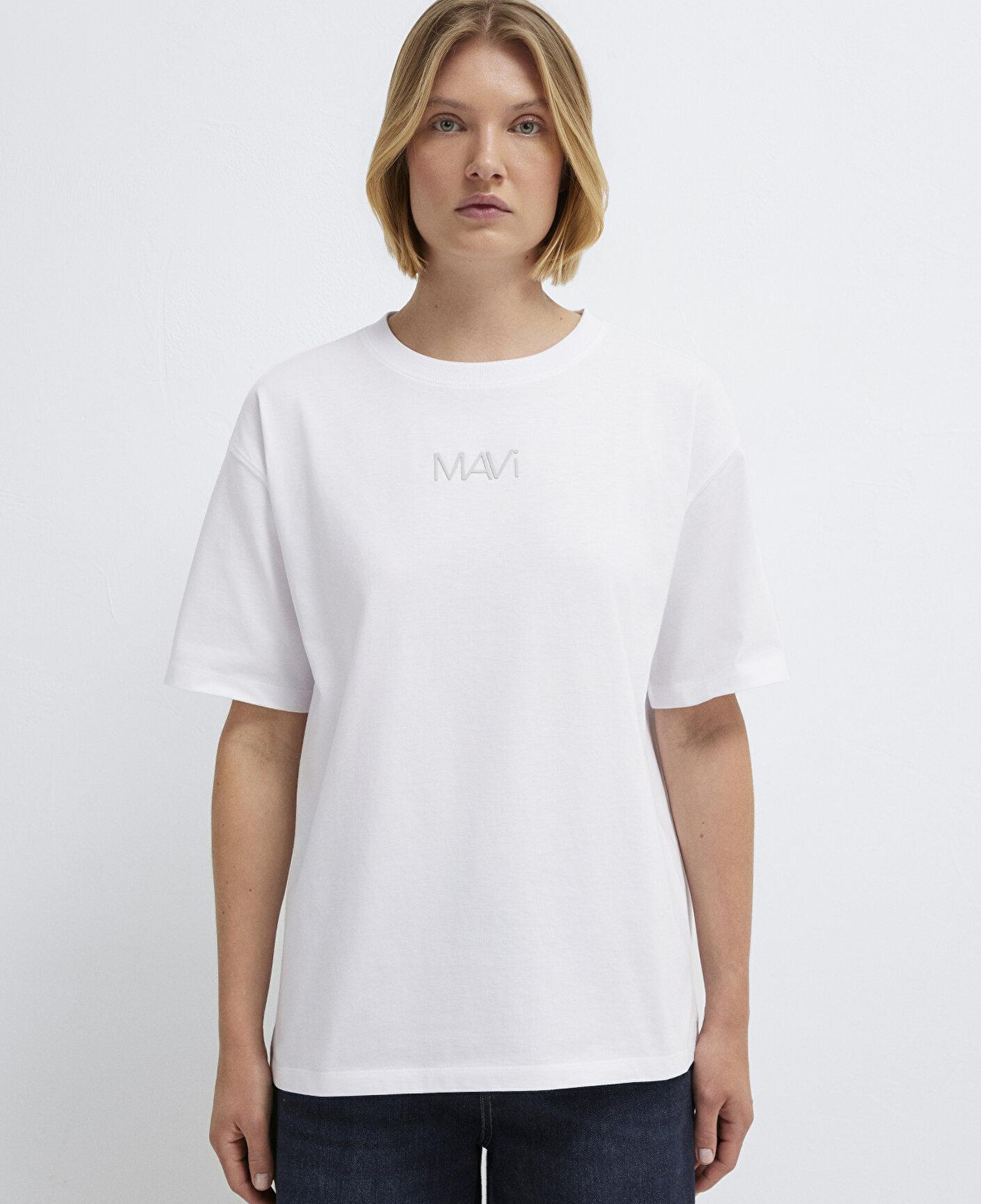 Mavi Mavi Logo Baskılı Beyaz Tişört Loose Fit / Bol Rahat Kesim 1613884-620