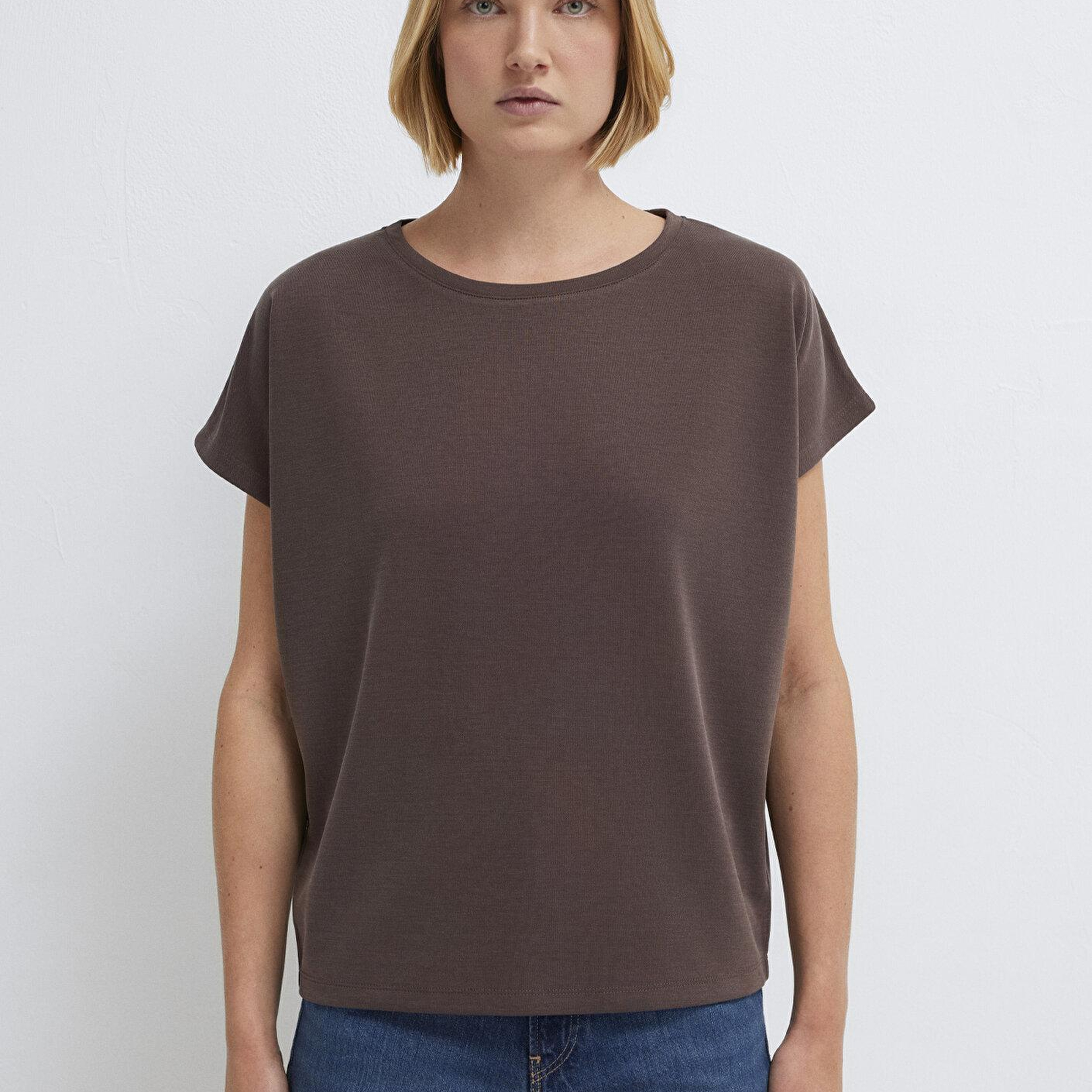 Mavi Soft-Premium Kahverengi (TENCEL™) Liyosel Karışımlı Tişört Loose Fit / Bol Rahat Kesim 167245-87537