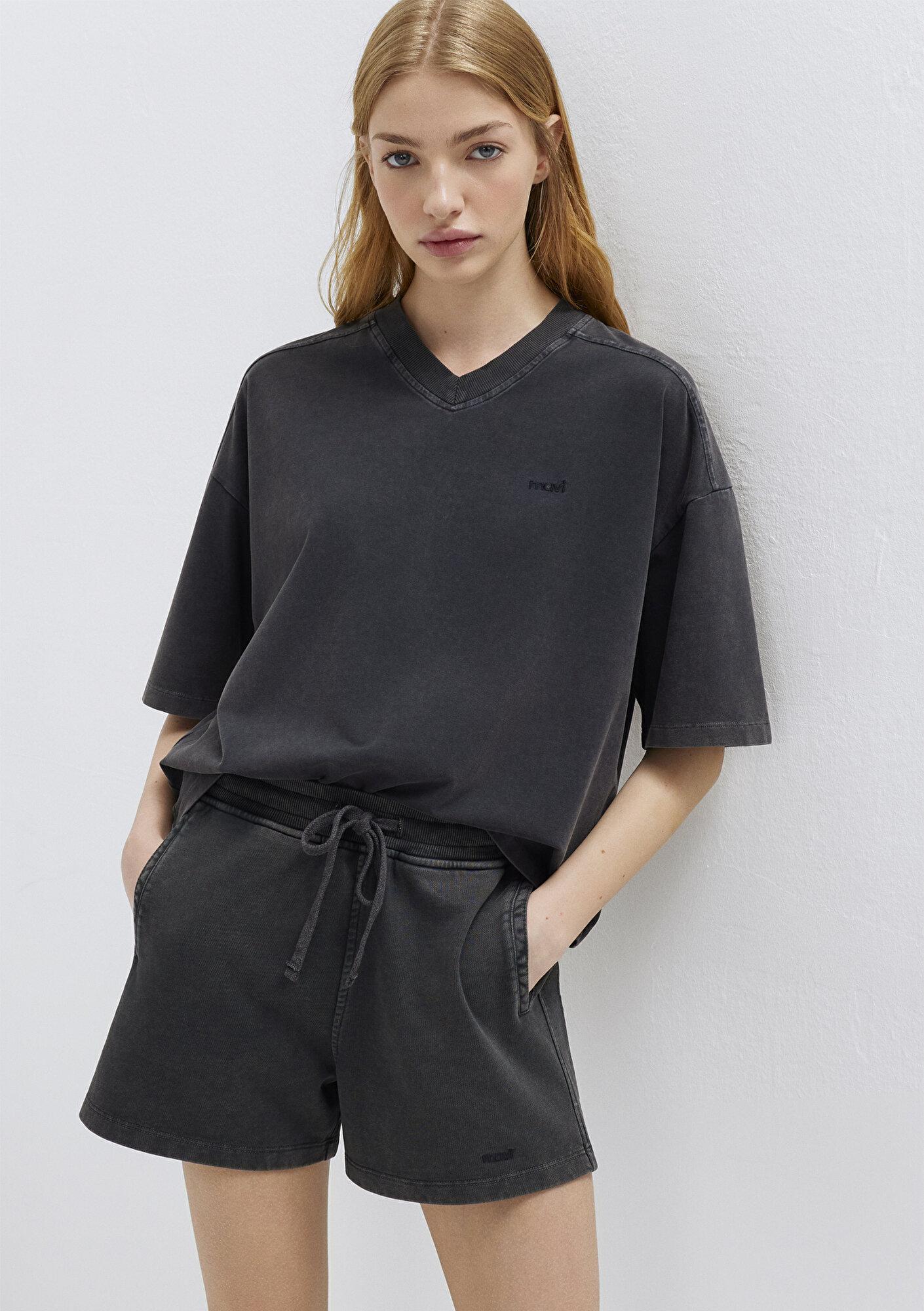 Mavi Mavi Logo Baskılı Antrasit Tişört Loose Fit / Bol Rahat Kesim 1613880-70087