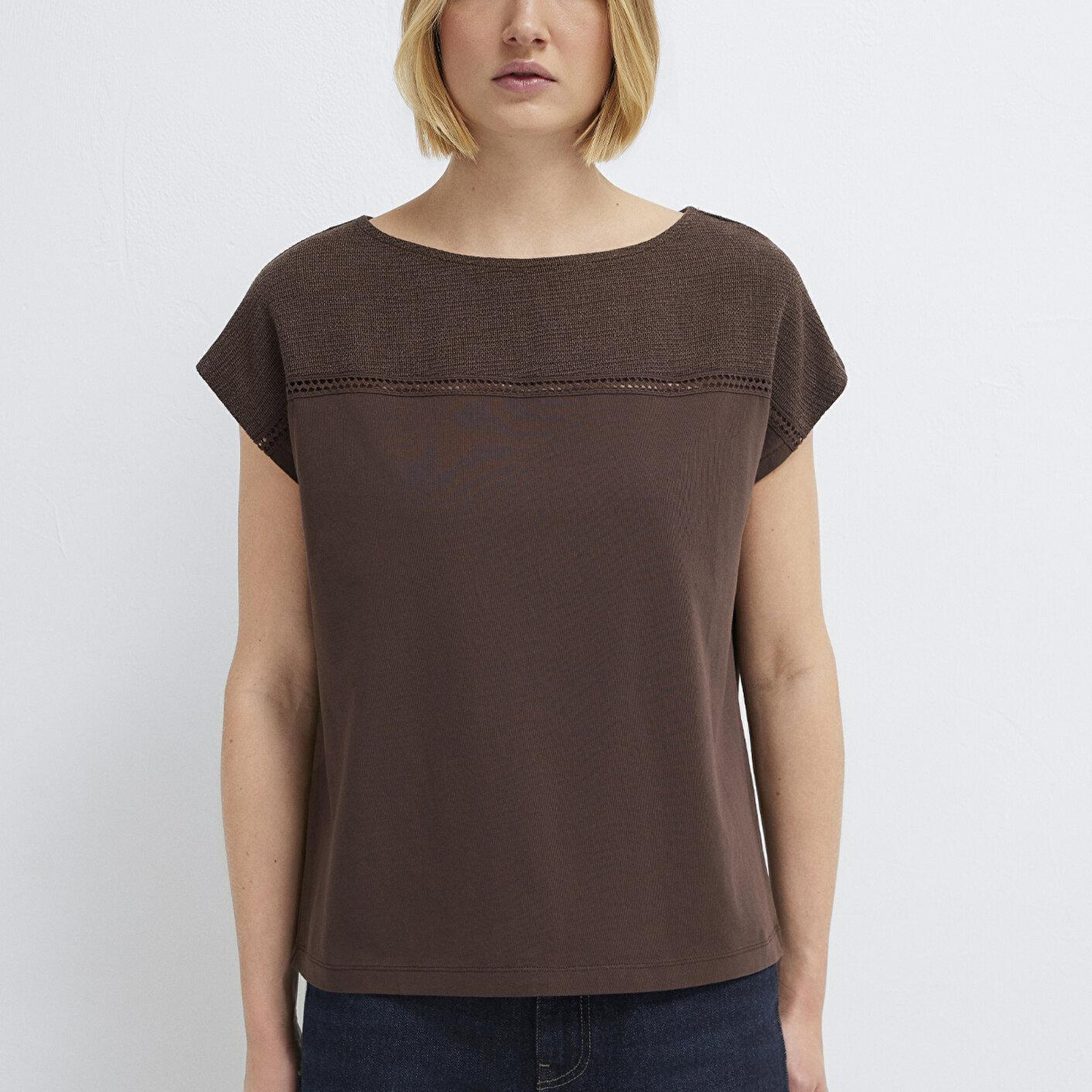 Mavi Dokulu Kahverengi Tişört Regular Fit / Normal Kesim 1613969-70236
