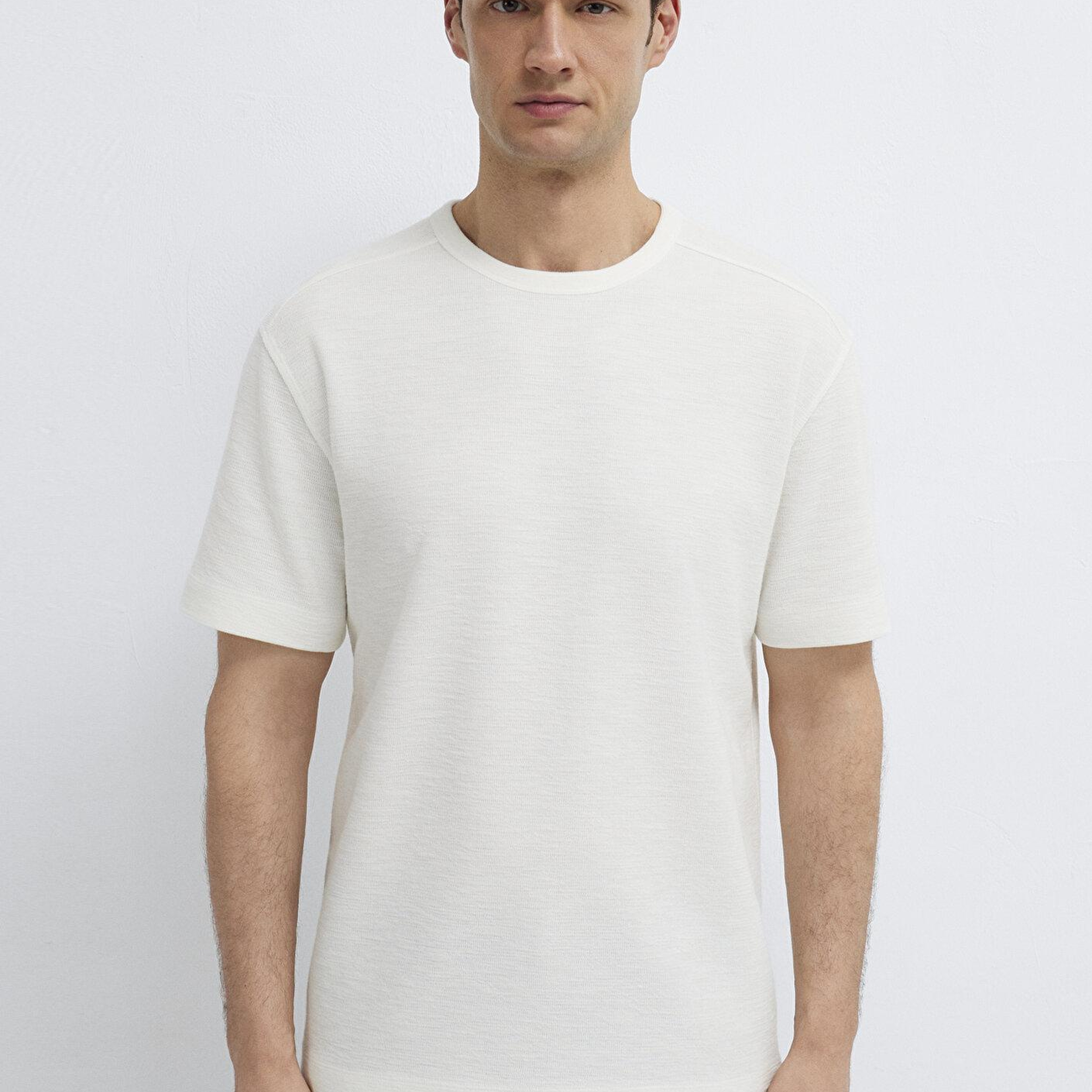 Mavi Ekru Basic Tişört Loose Fit / Bol Rahat Kesim 0613315-80194