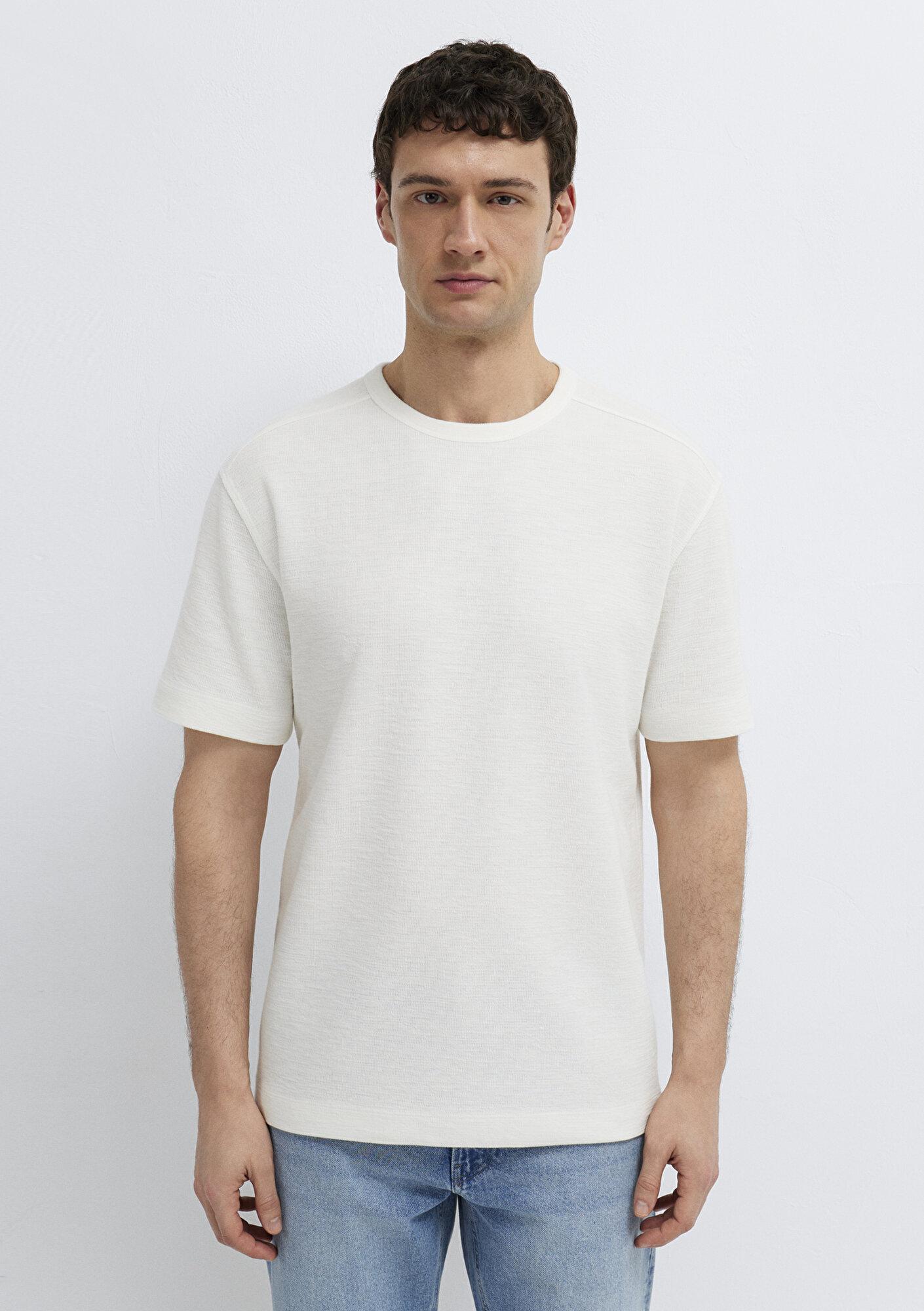 Mavi Ekru Basic Tişört Loose Fit / Bol Rahat Kesim 0613315-80194