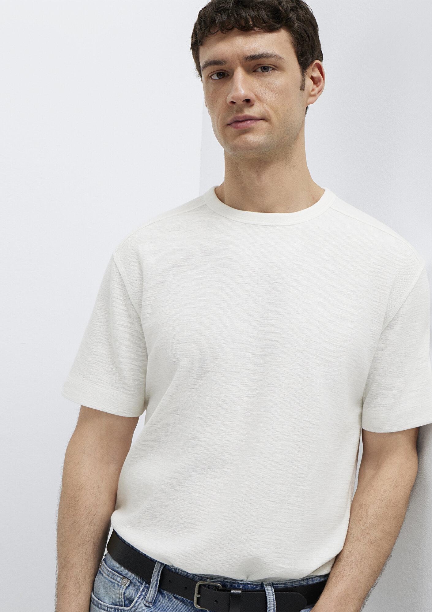 Mavi Ekru Basic Tişört Loose Fit / Bol Rahat Kesim 0613315-80194