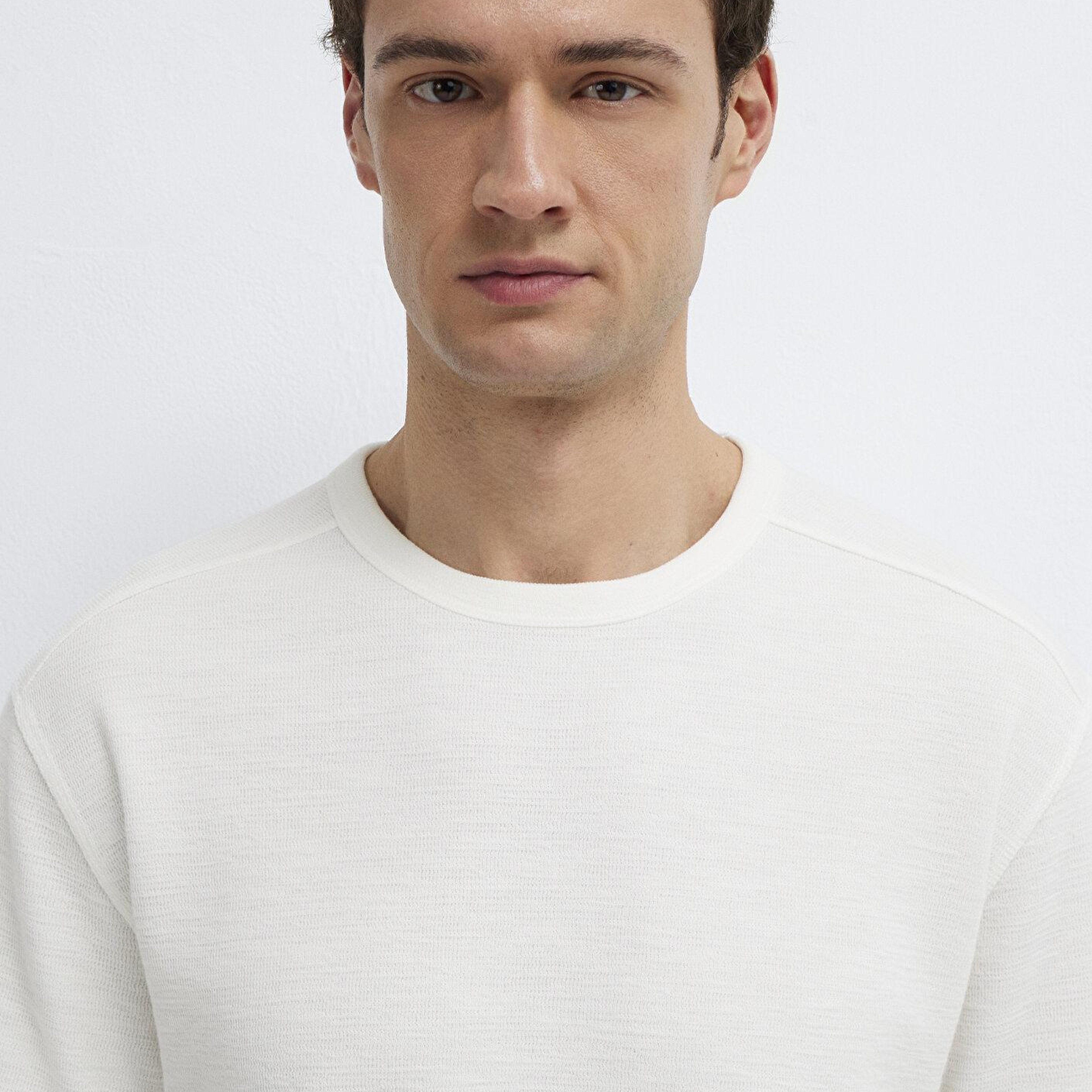 Mavi Ekru Basic Tişört Loose Fit / Bol Rahat Kesim 0613315-80194