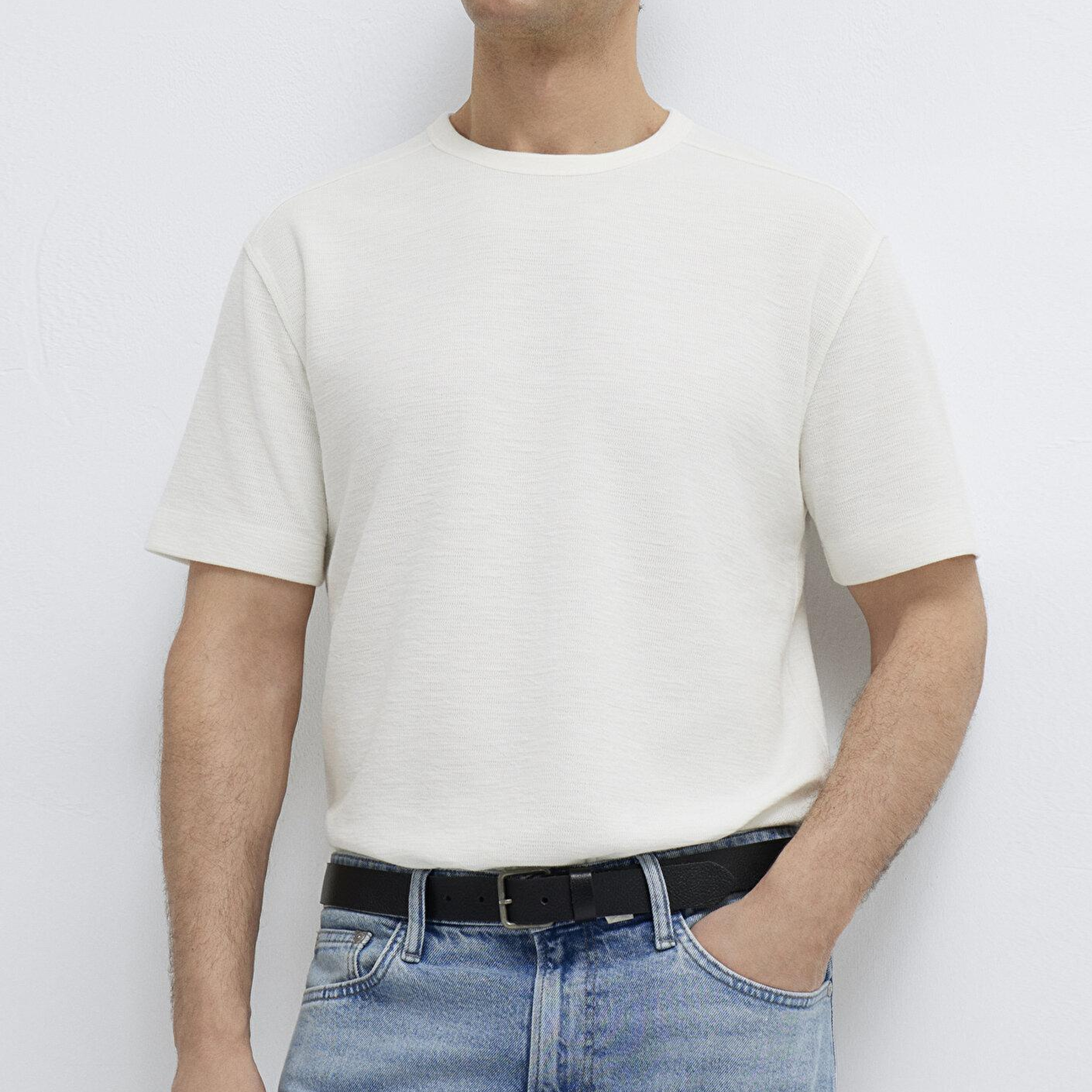 Mavi Ekru Basic Tişört Loose Fit / Bol Rahat Kesim 0613315-80194