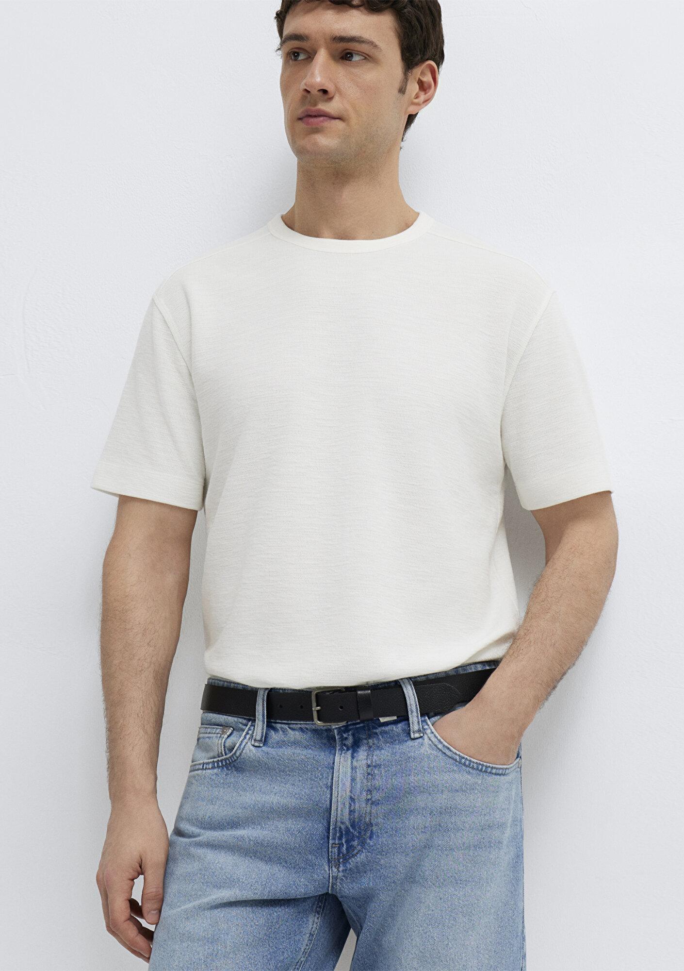 Mavi Ekru Basic Tişört Loose Fit / Bol Rahat Kesim 0613315-80194