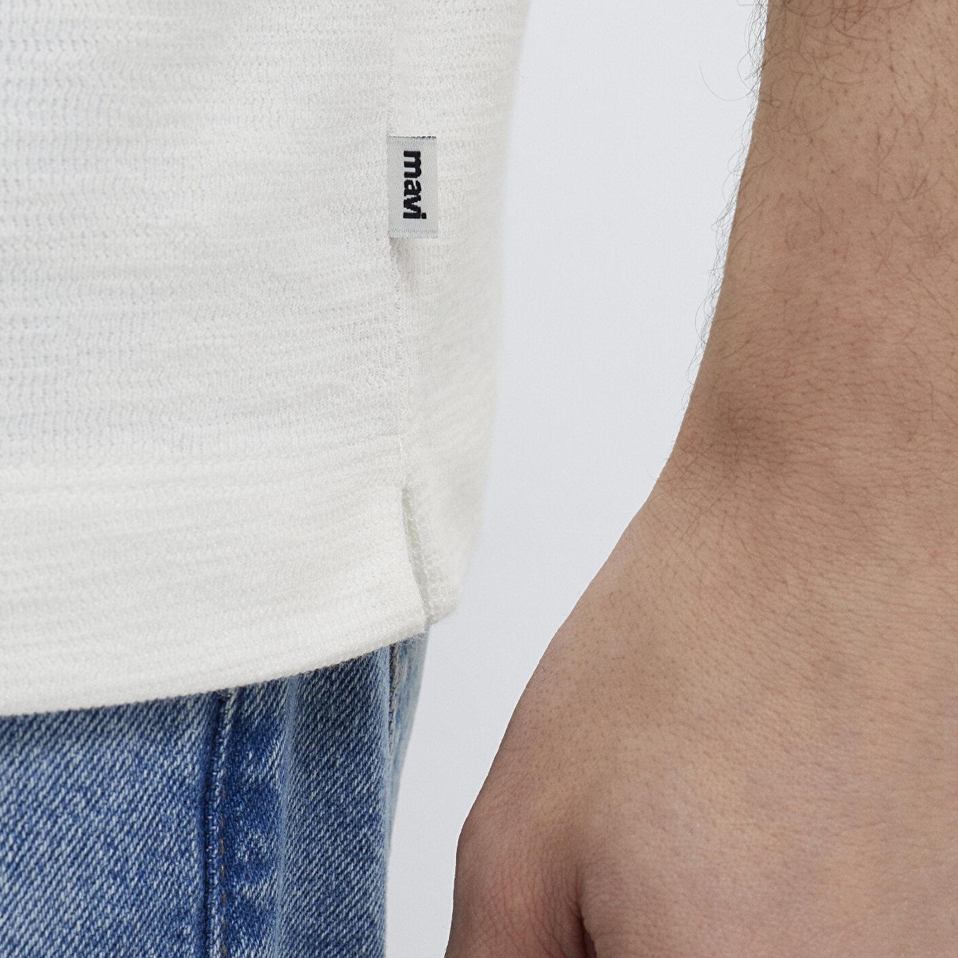 Mavi Ekru Basic Tişört Loose Fit / Bol Rahat Kesim 0613315-80194