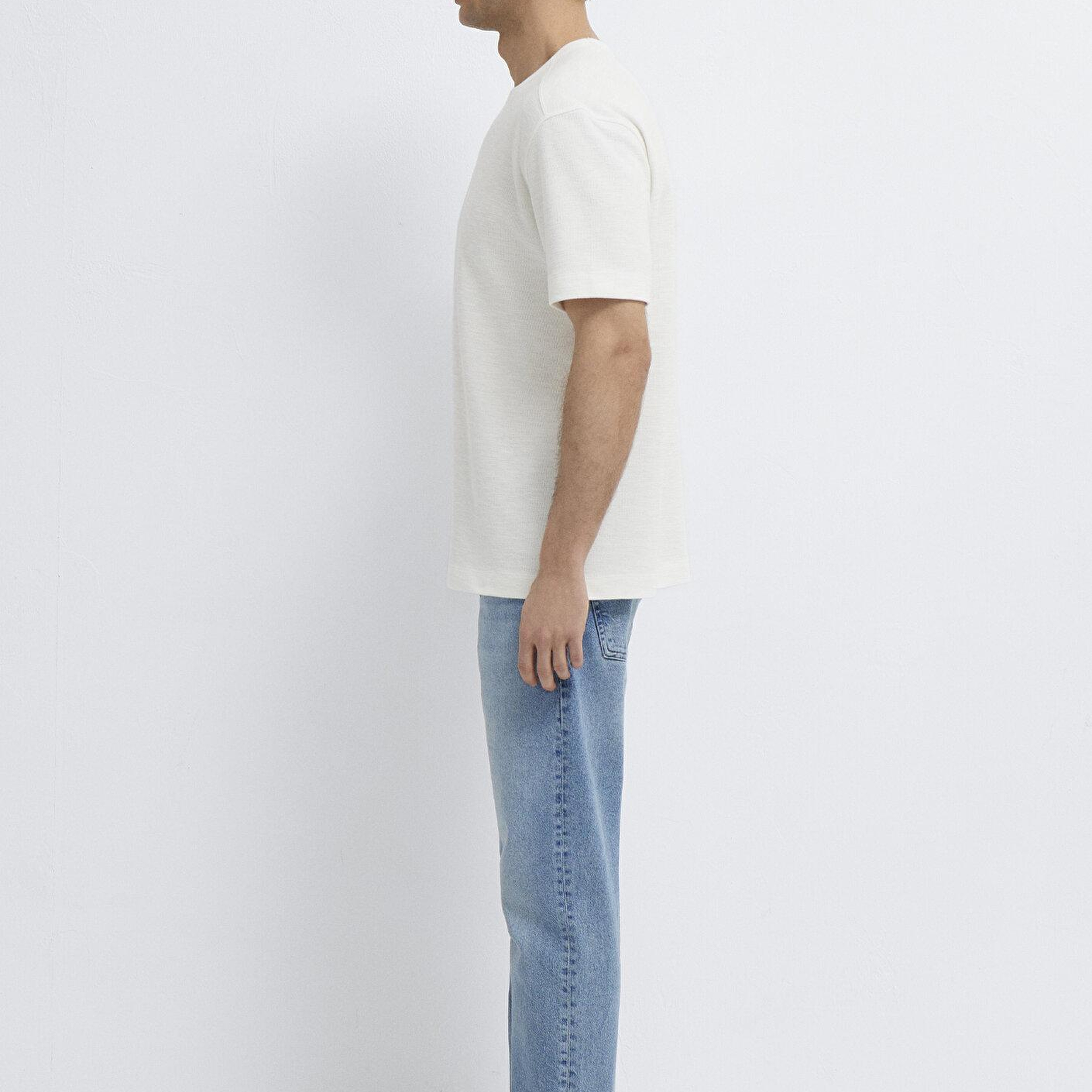 Mavi Ekru Basic Tişört Loose Fit / Bol Rahat Kesim 0613315-80194
