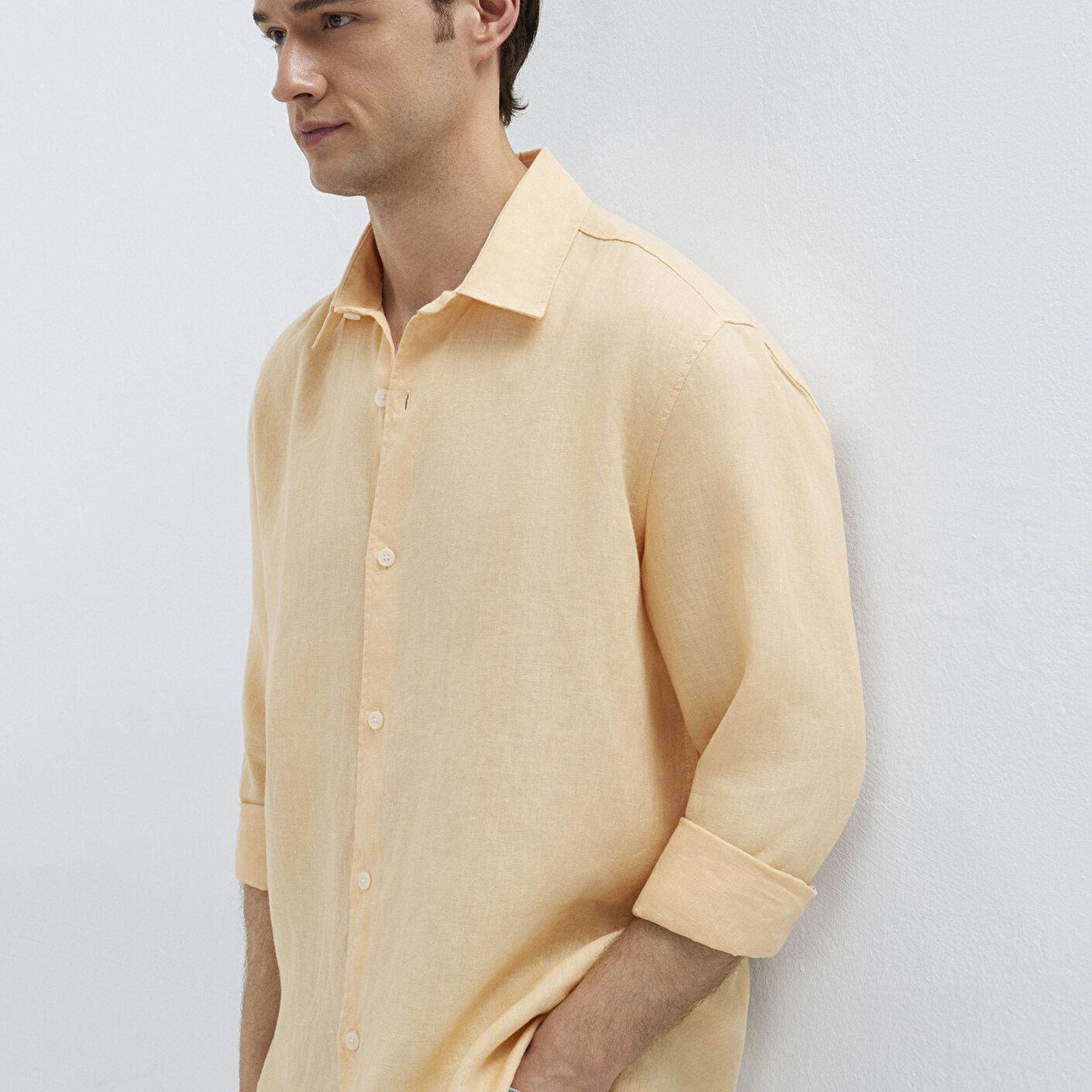 Mavi Turuncu Keten Gömlek Regular Fit / Normal Kesim 0211957-71157