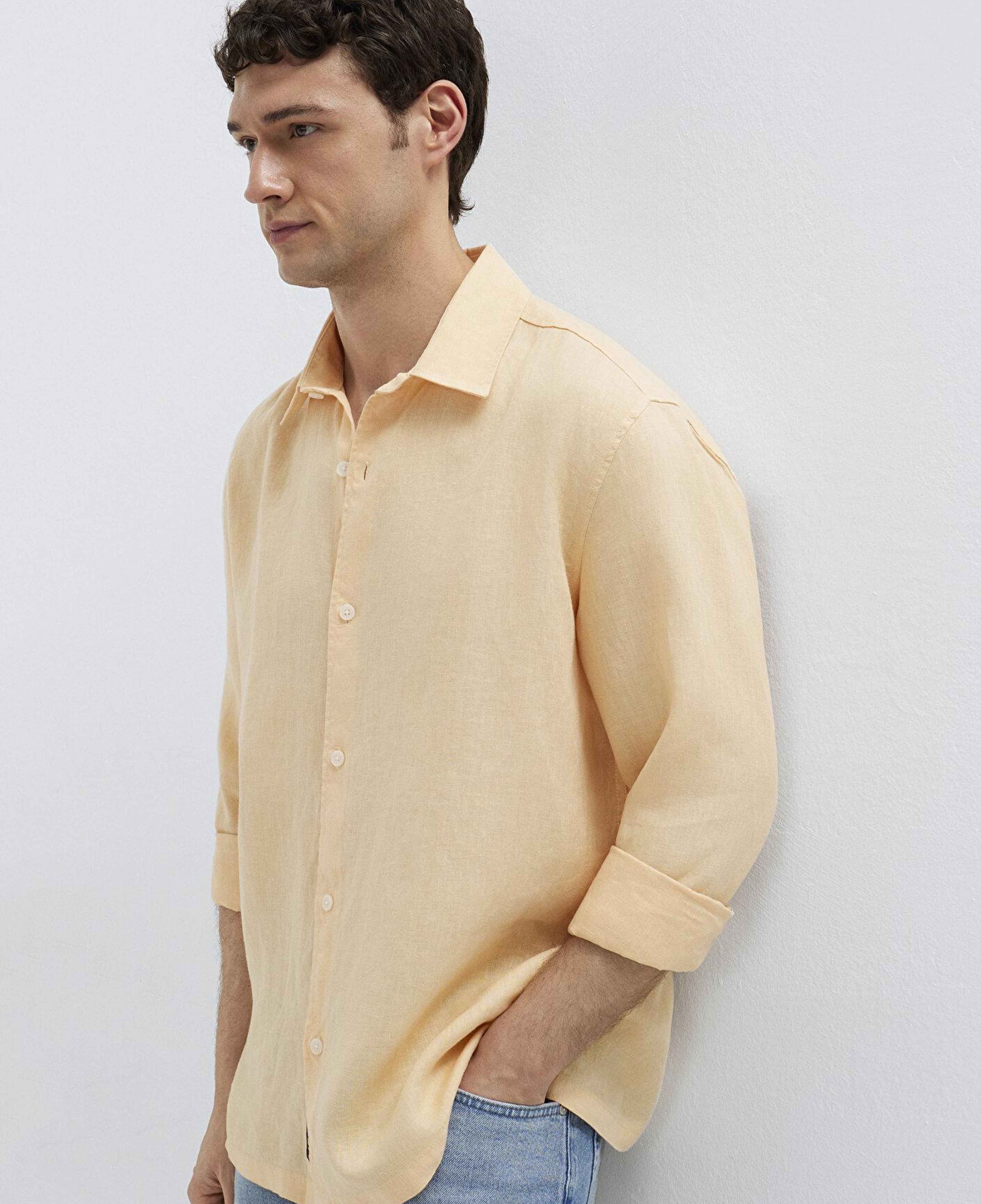 Mavi Turuncu Keten Gömlek Regular Fit / Normal Kesim 0211957-71157