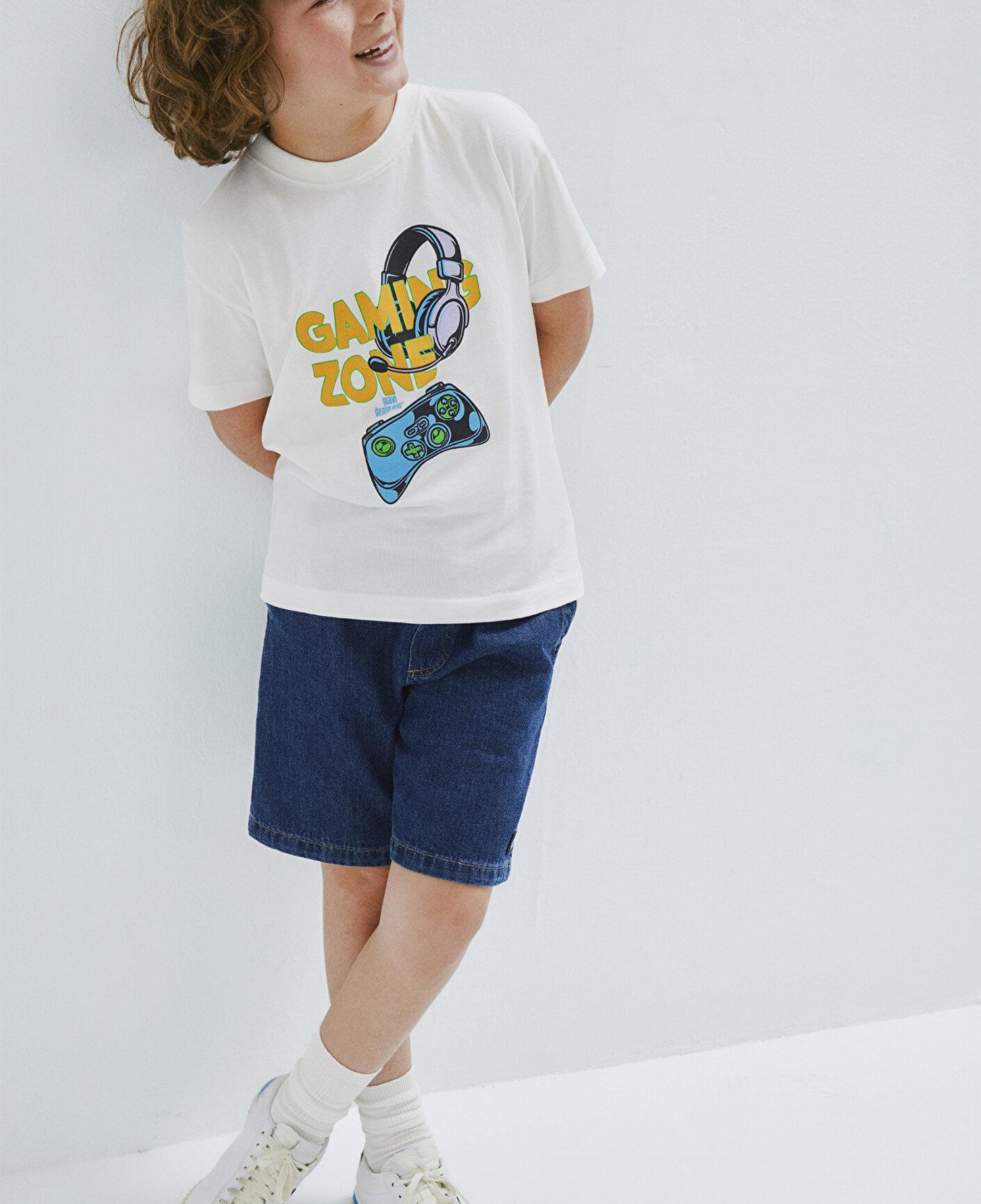 Mavi Game Zone Baskılı Ekru Tişört Loose Fit / Bol Rahat Kesim 6610483-70057