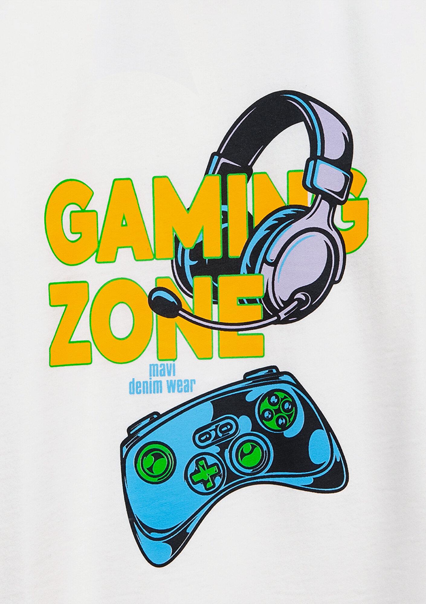 Mavi Game Zone Baskılı Ekru Tişört Loose Fit / Bol Rahat Kesim 6610483-70057