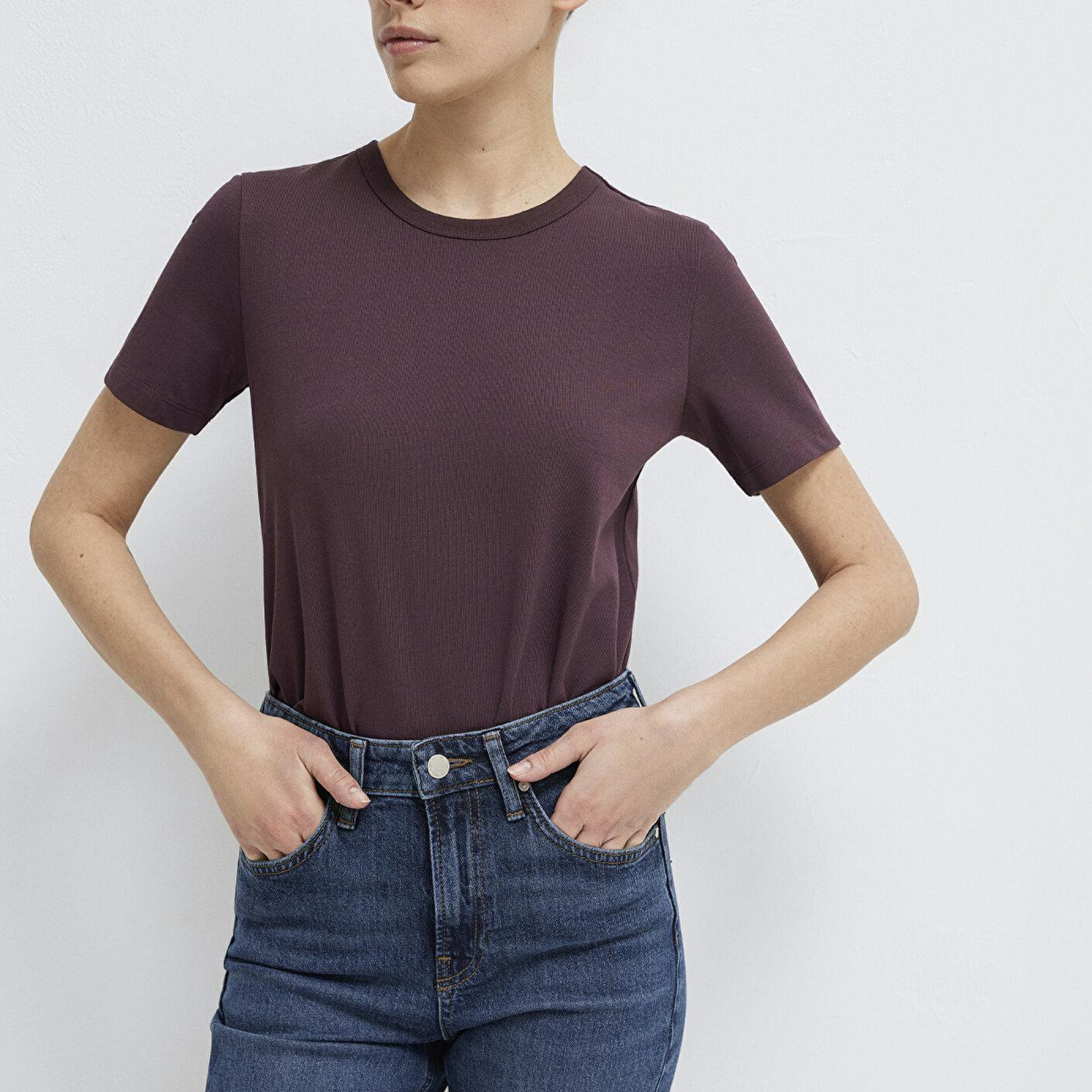 Mavi Bordo Basic Tişört Slim Fit / Dar Kesim 1614067-70223