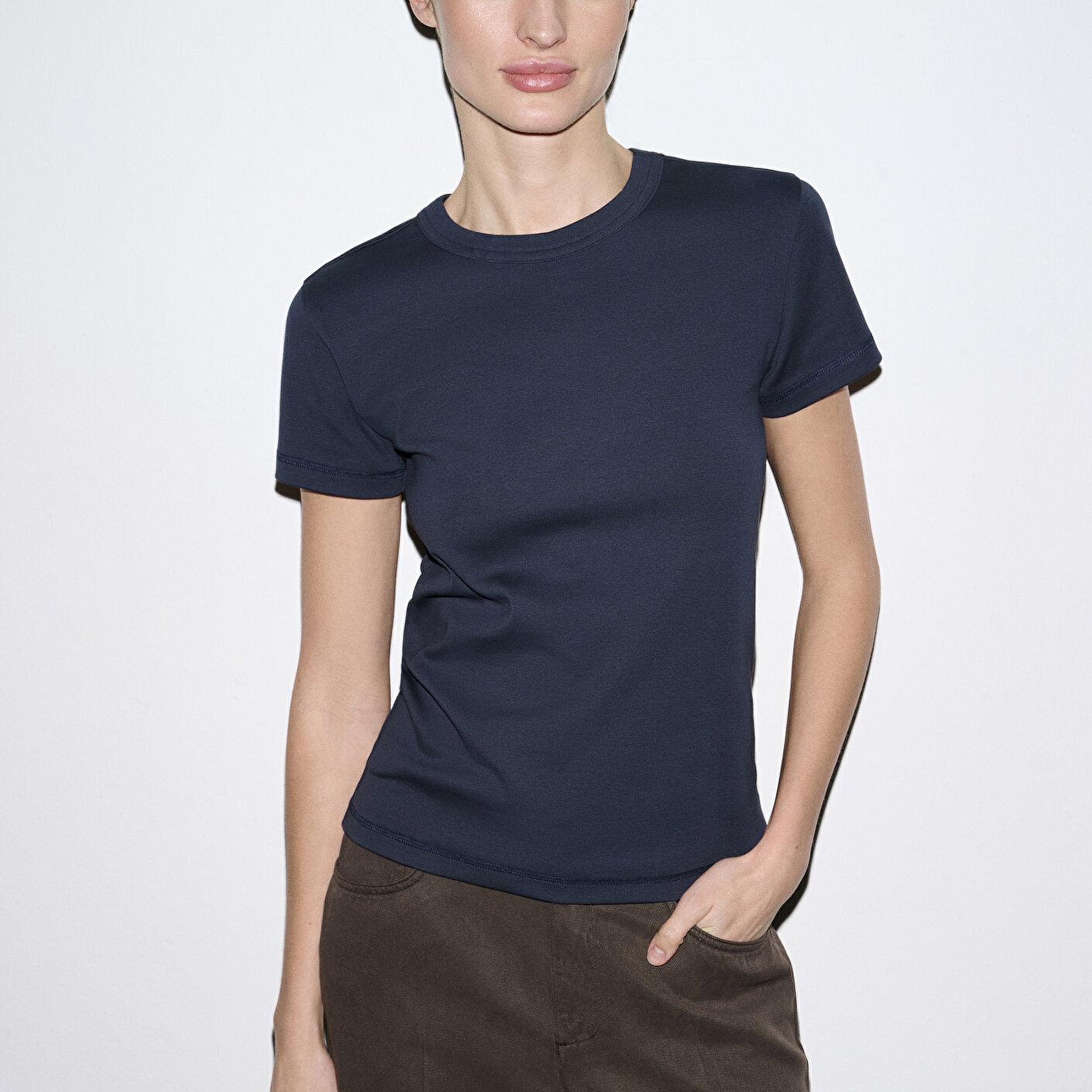 Mavi Lacivert Basic Tişört Fitted / Vücuda Oturan Kesim 1614065-85315