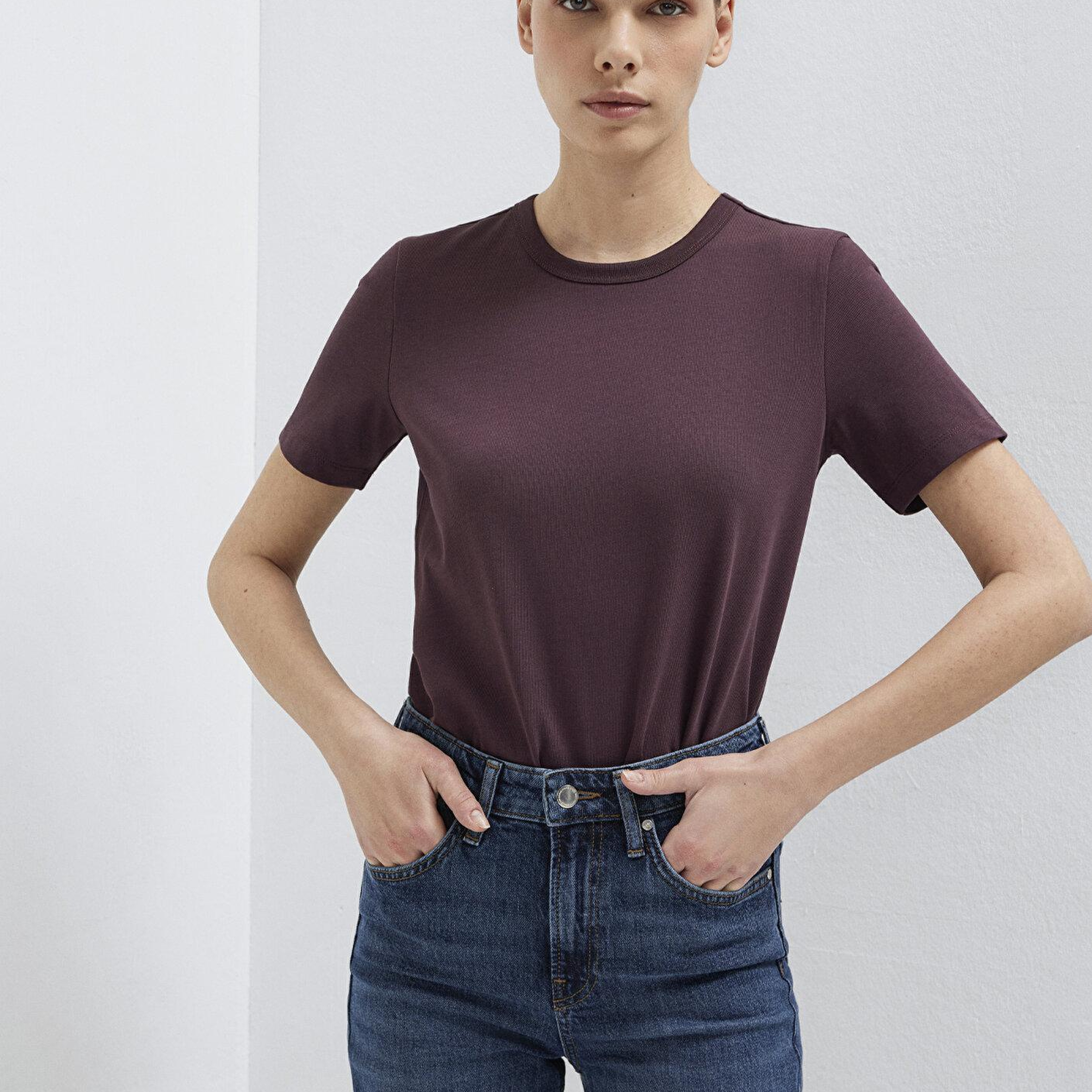 Mavi Bordo Basic Tişört Slim Fit / Dar Kesim 1614067-70223