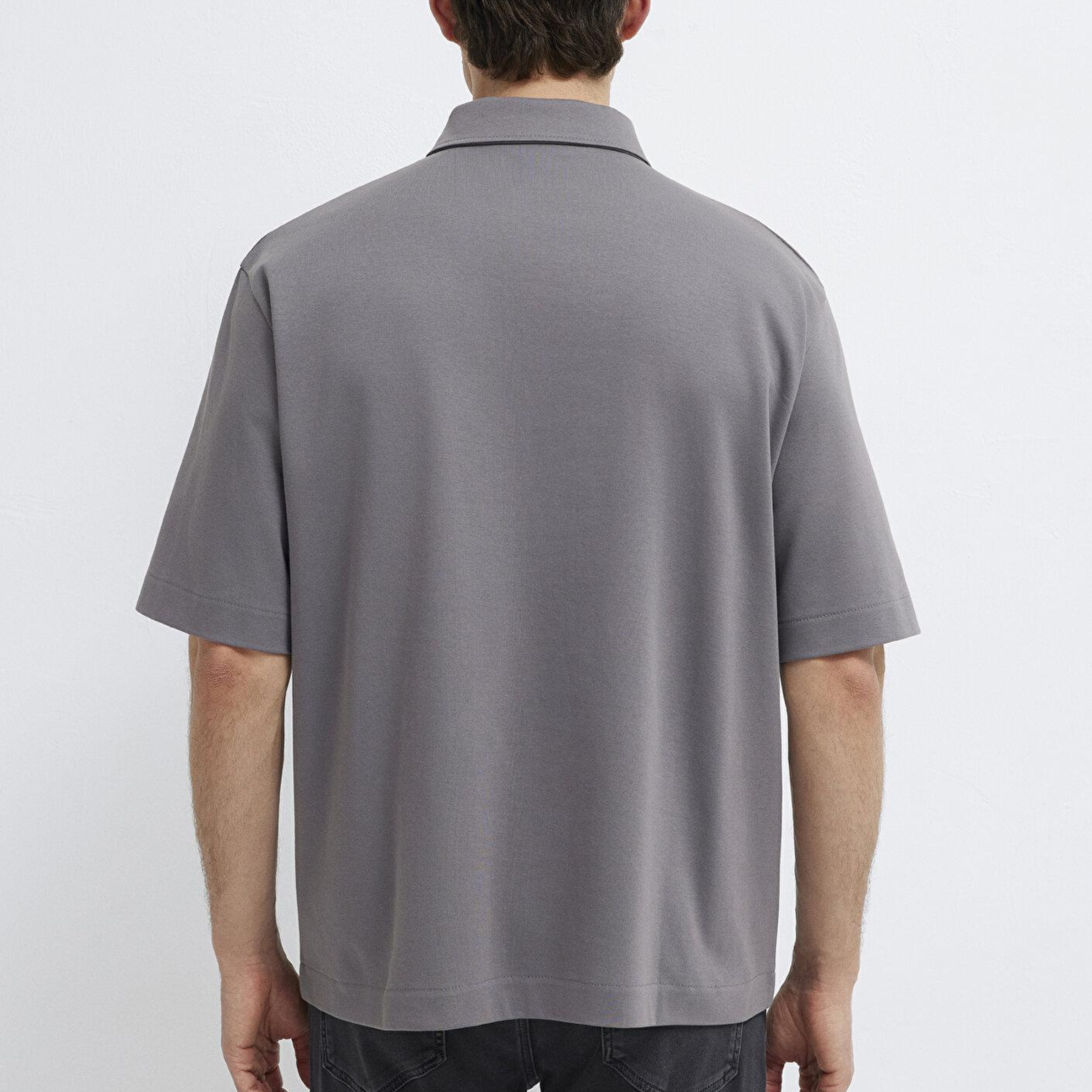 Mavi Antrasit Polo Tişört Loose Fit / Bol Rahat Kesim 0613344-90721