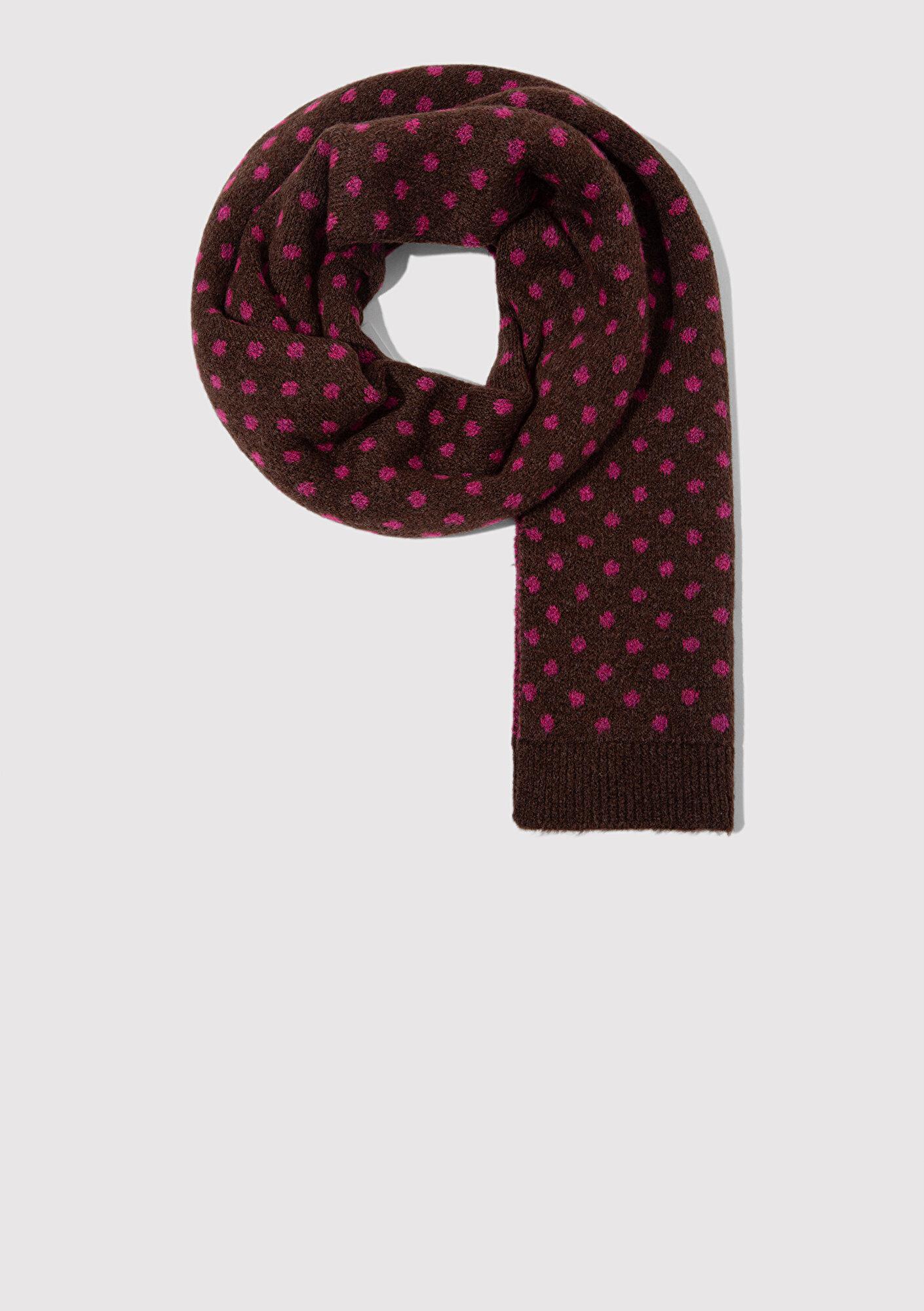 Mavi Puantiye Detaylı Kahverengi Atkı 1913952-70246