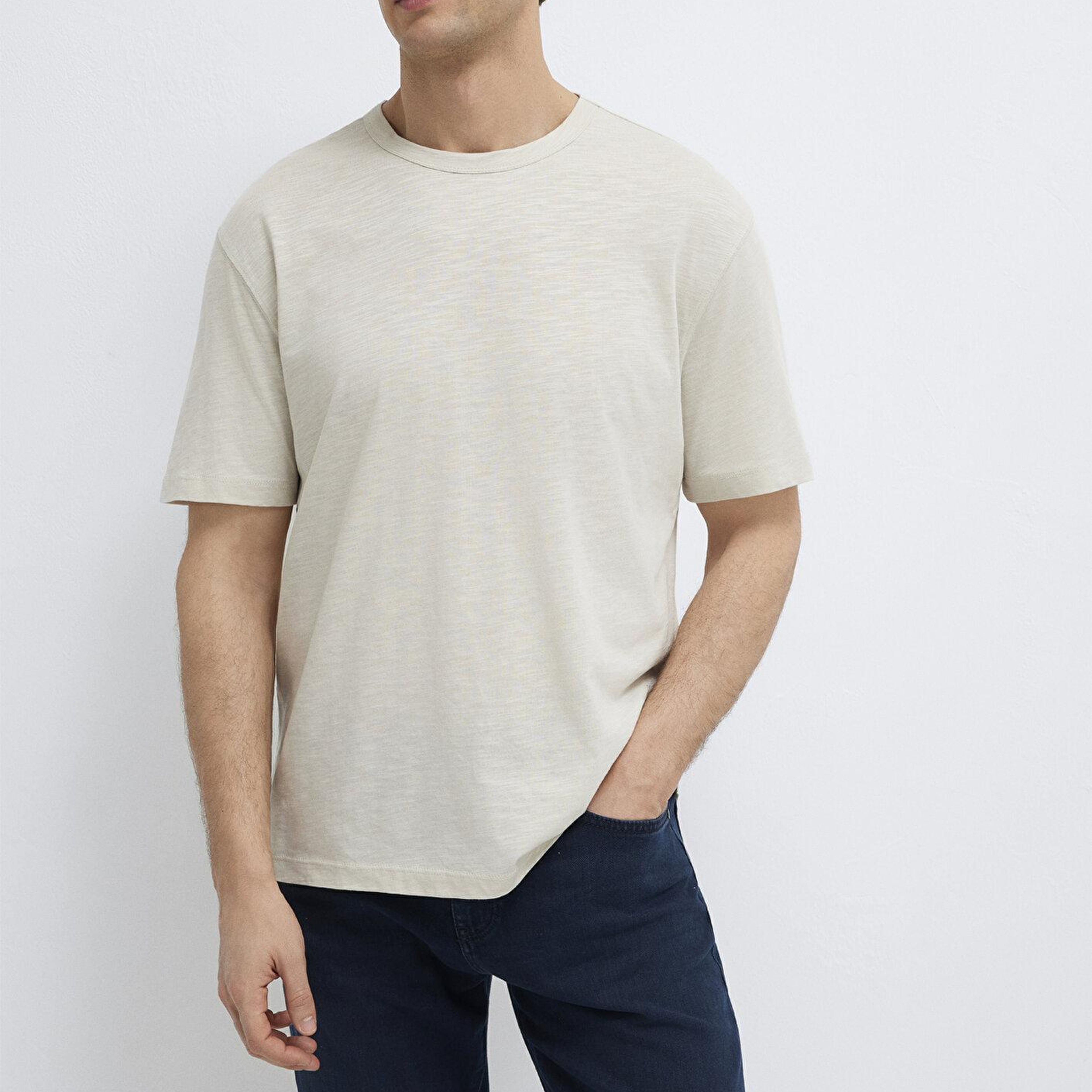 Mavi Bej Basic Tişört Loose Fit / Bol Rahat Kesim 0613460-70144