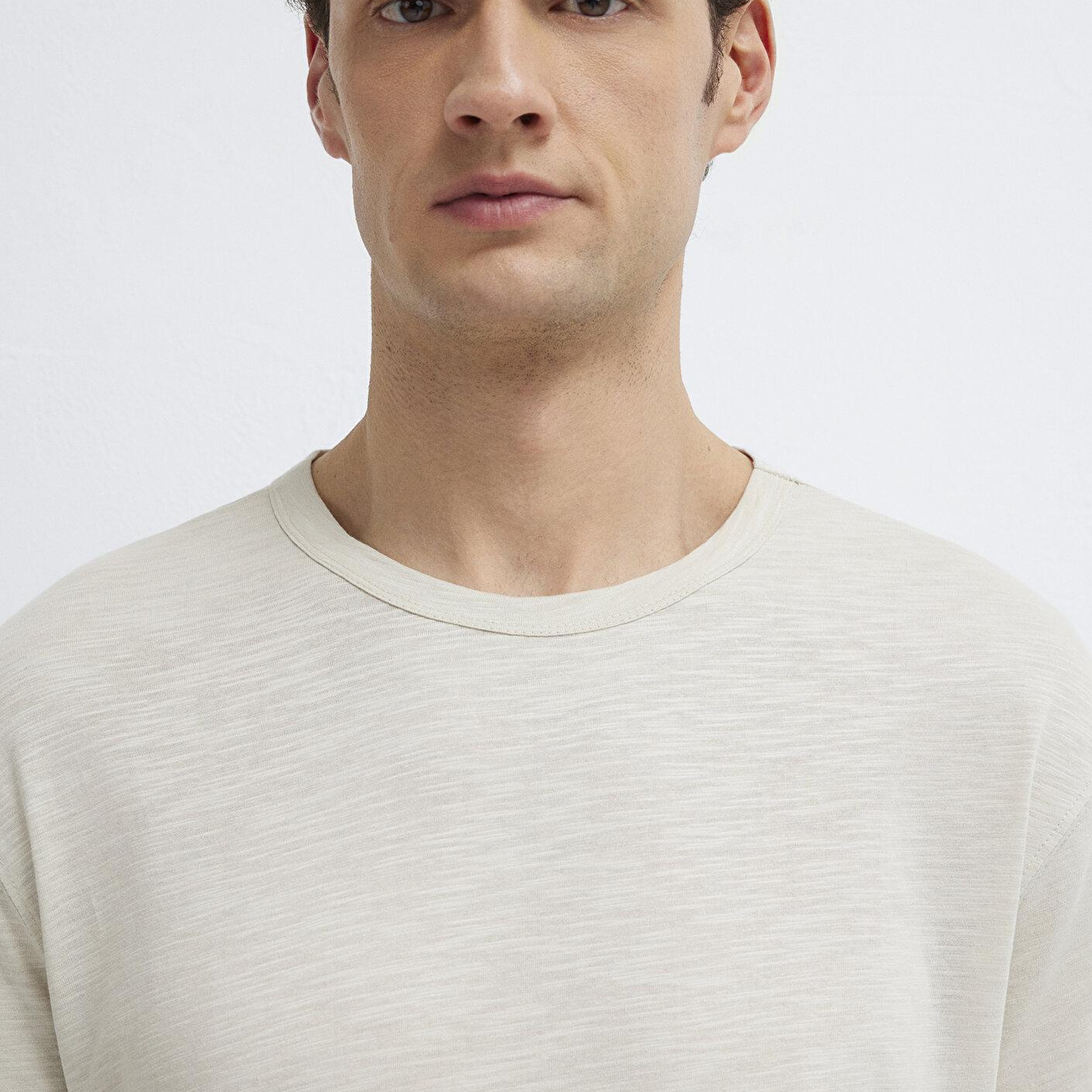 Mavi Bej Basic Tişört Loose Fit / Bol Rahat Kesim 0613460-70144