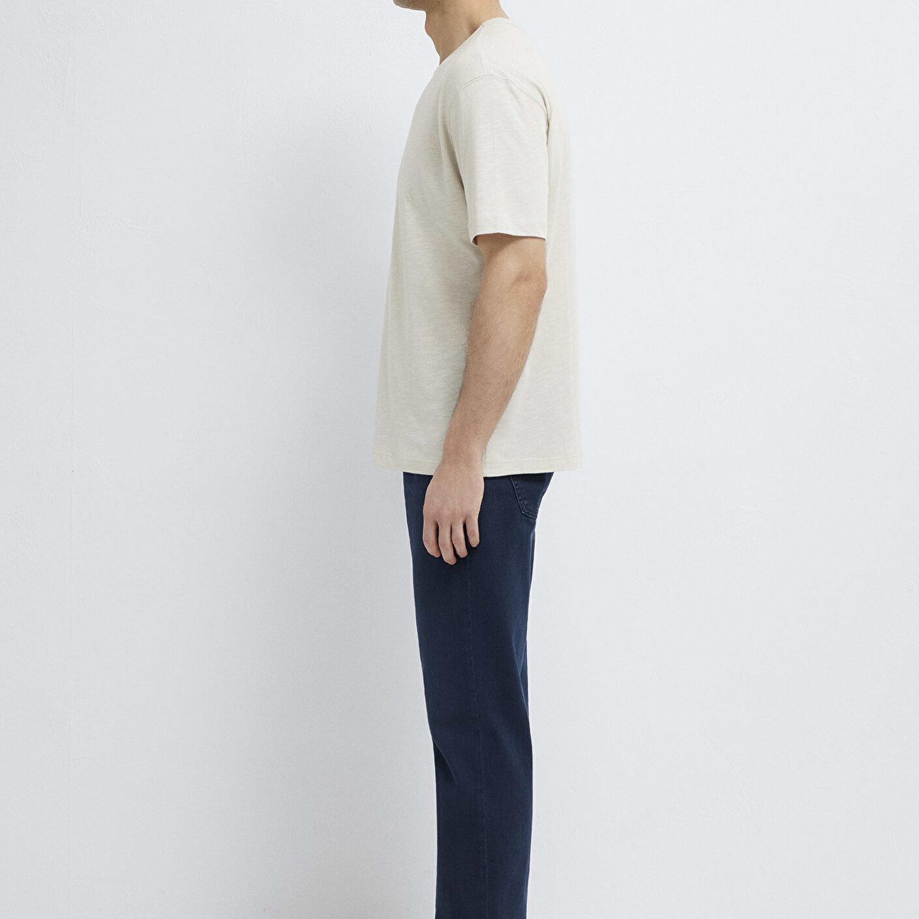 Mavi Bej Basic Tişört Loose Fit / Bol Rahat Kesim 0613460-70144