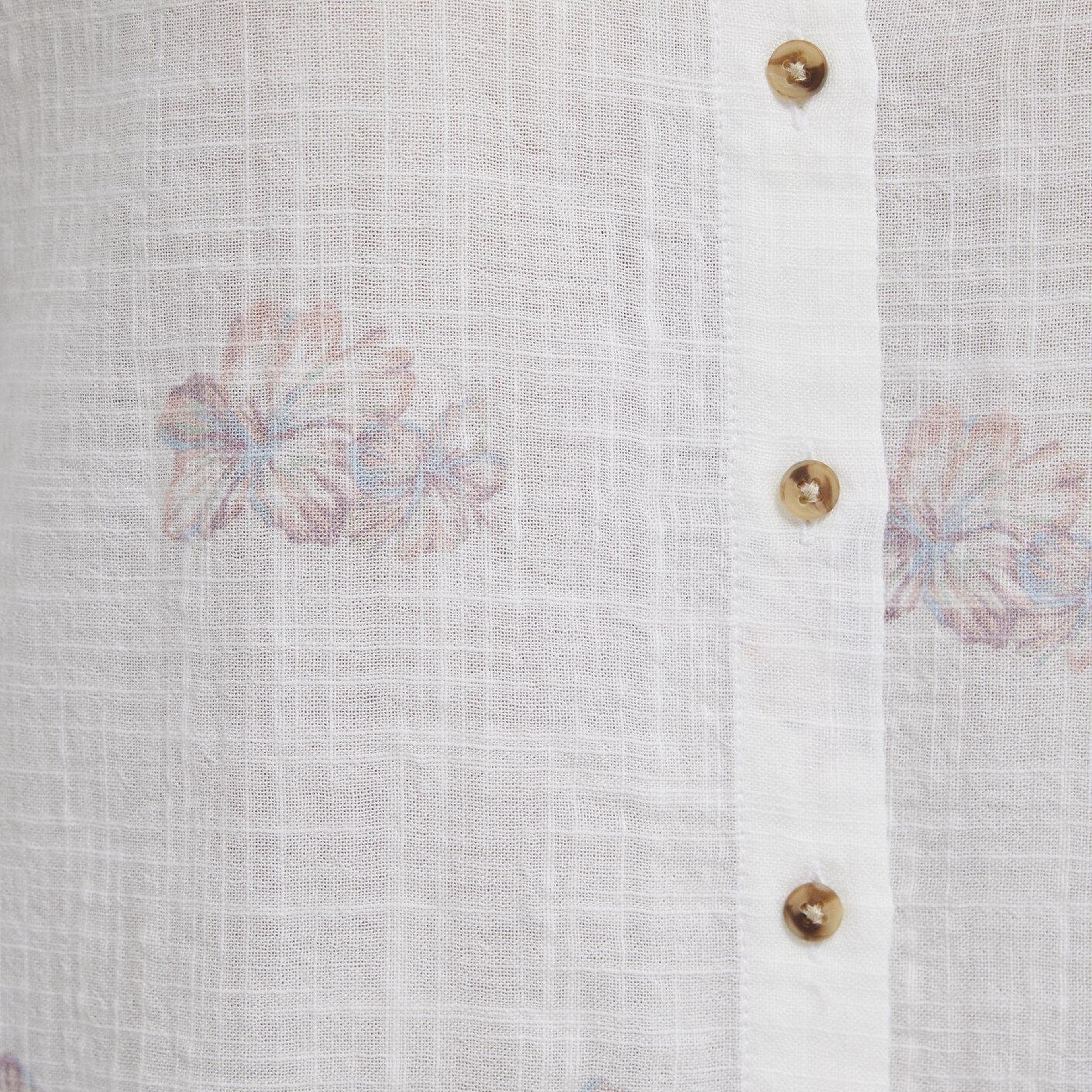 Mavi Çiçek Baskılı Ekru Gömlek Loose Fit / Bol Rahat Kesim 122514-91496