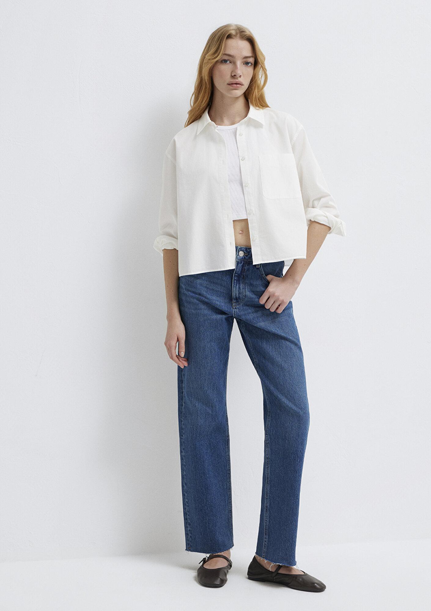 Mavi Ekru Kısa Gömlek Oversize / Geniş Kesim 1211453-70057