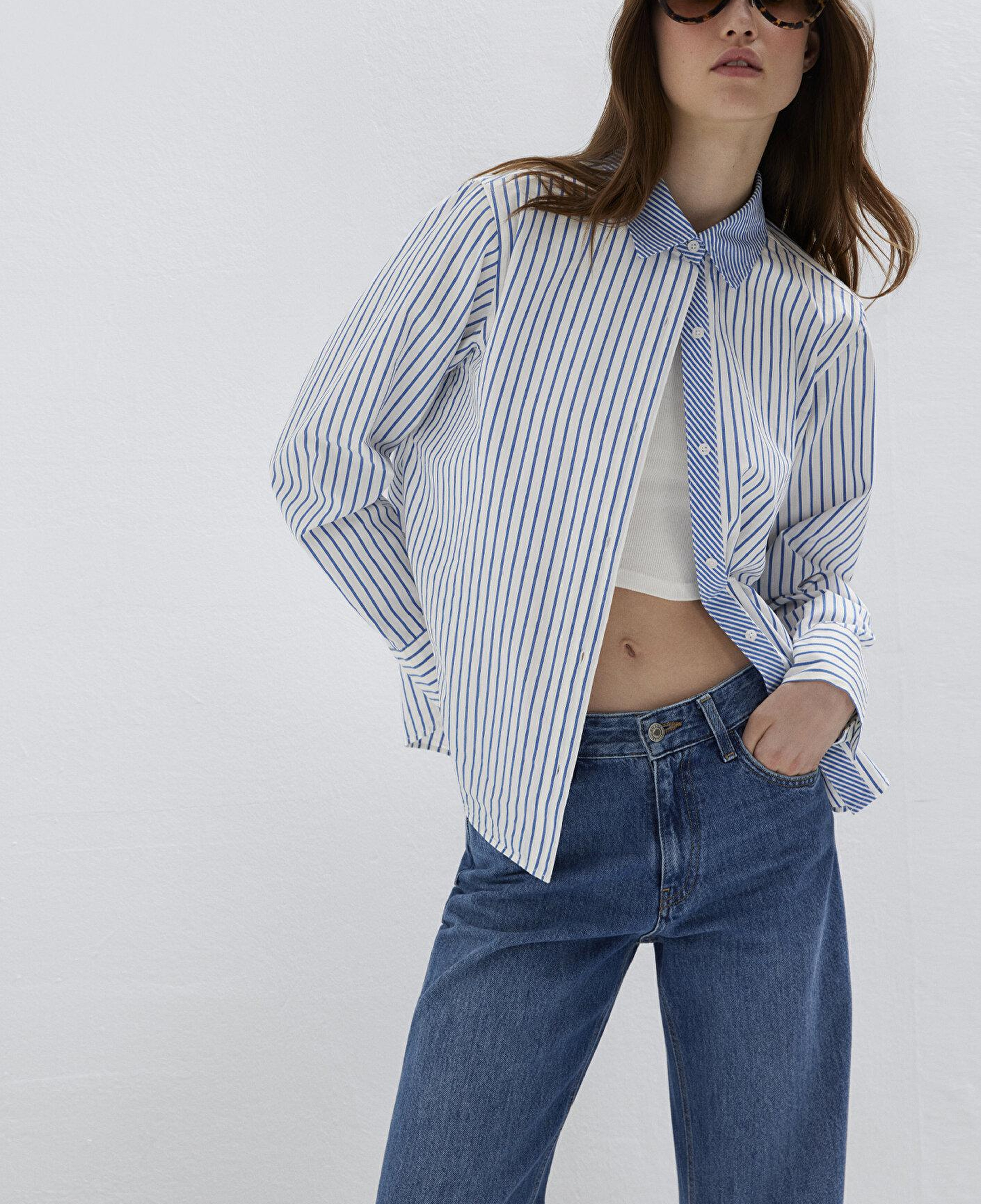 Mavi Çizgili Mavi Gömlek Loose Fit / Bol Rahat Kesim 1211454-84005