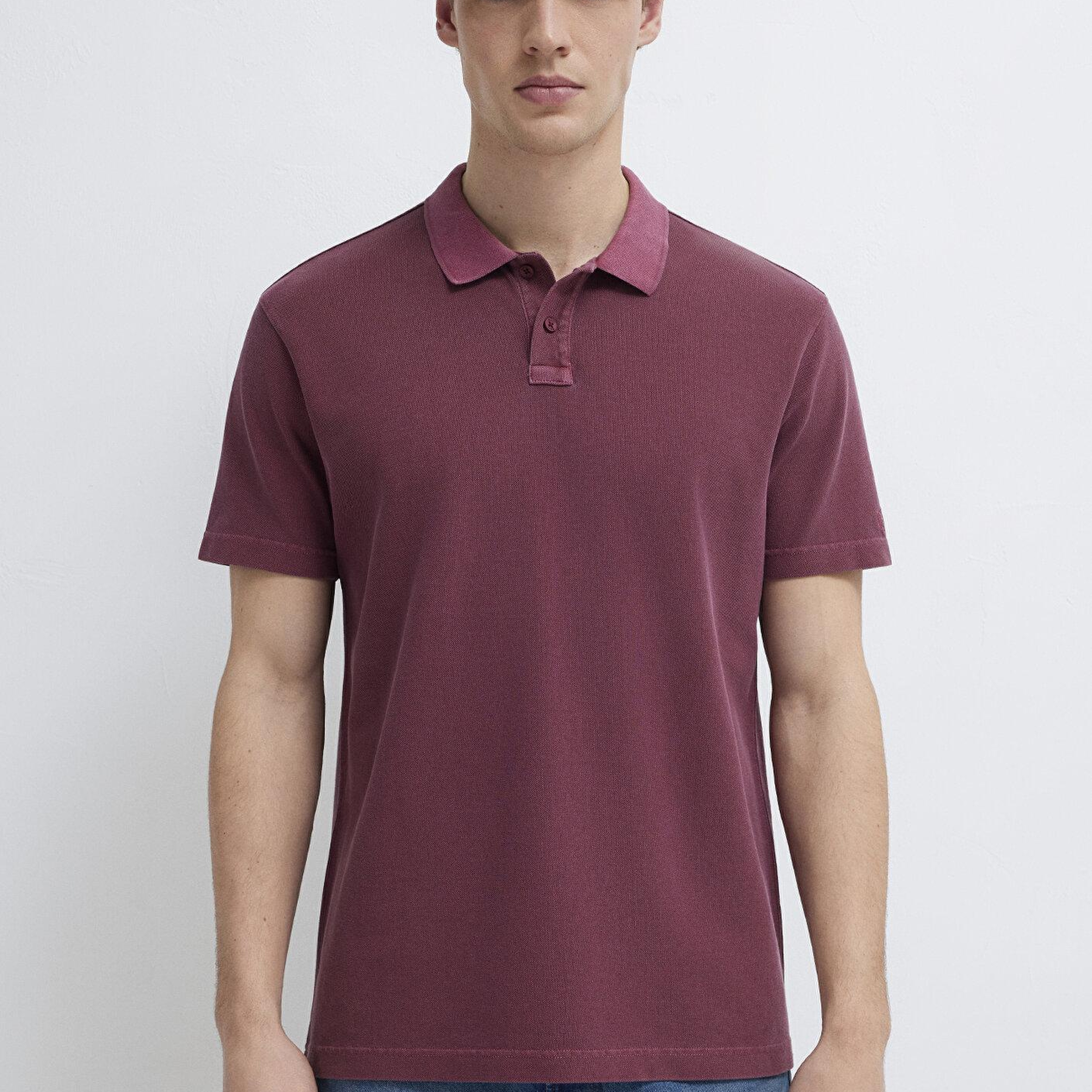 Mavi Bordo Polo Tişört Loose Fit / Bol Rahat Kesim 0613311-70426