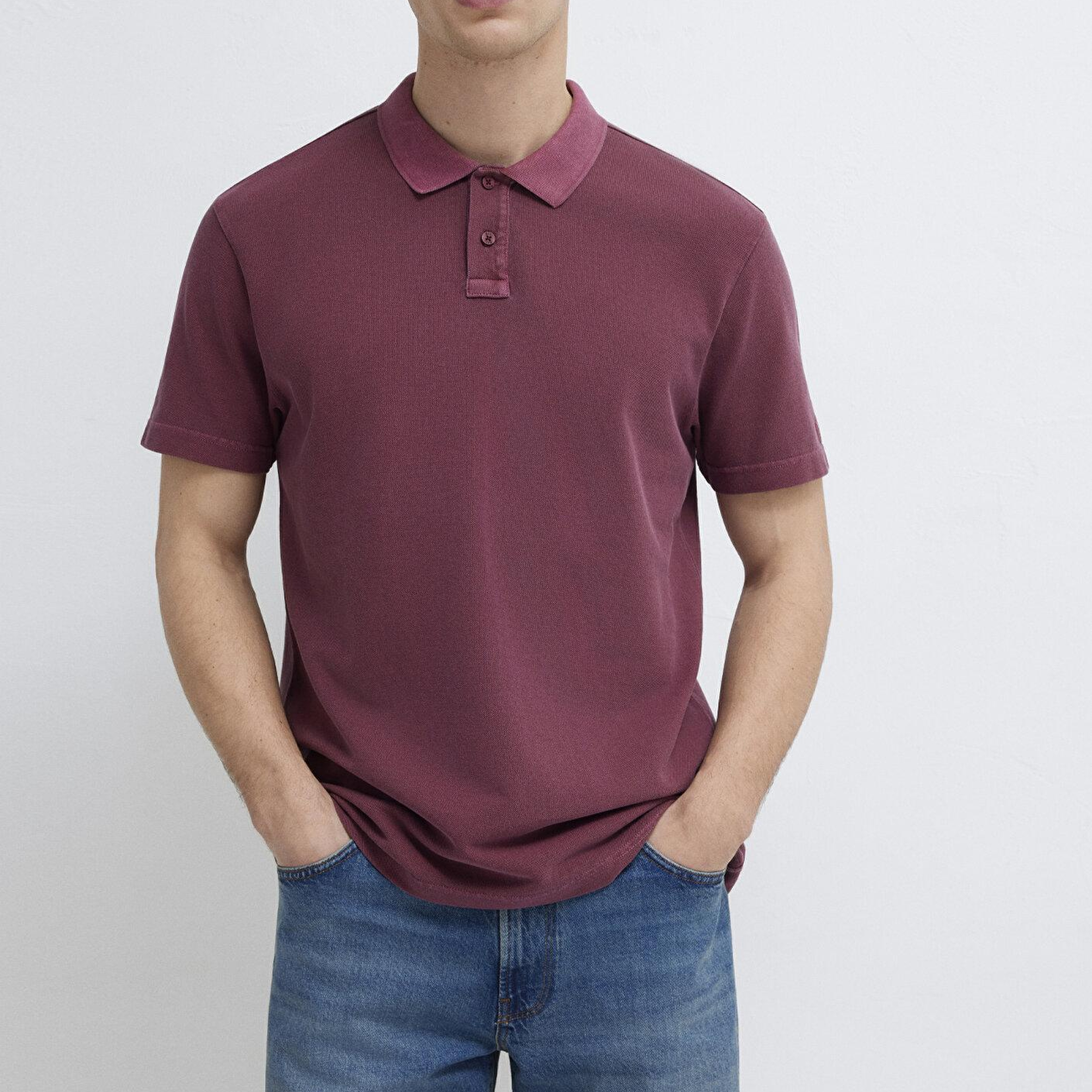 Mavi Bordo Polo Tişört Loose Fit / Bol Rahat Kesim 0613311-70426