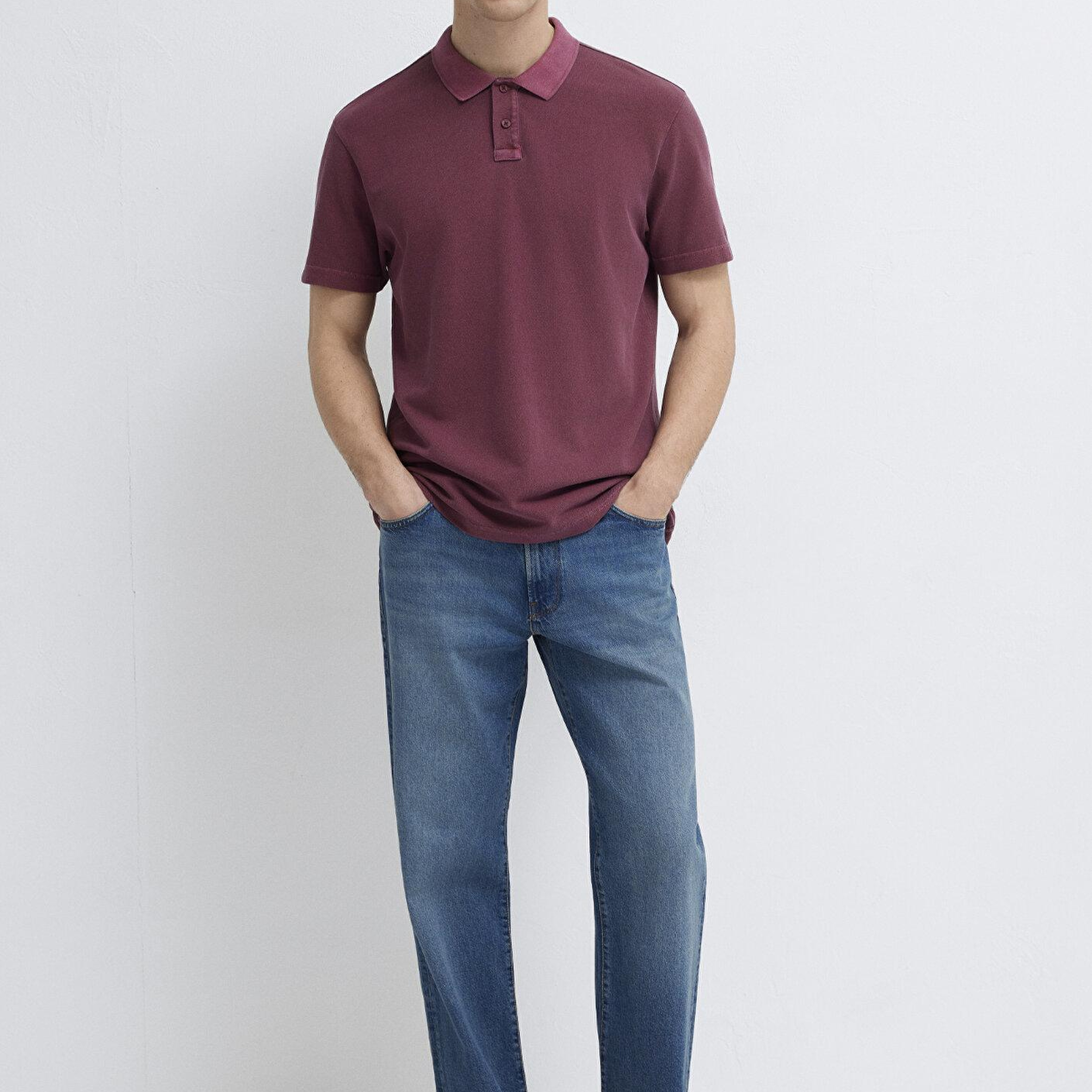 Mavi Bordo Polo Tişört Loose Fit / Bol Rahat Kesim 0613311-70426
