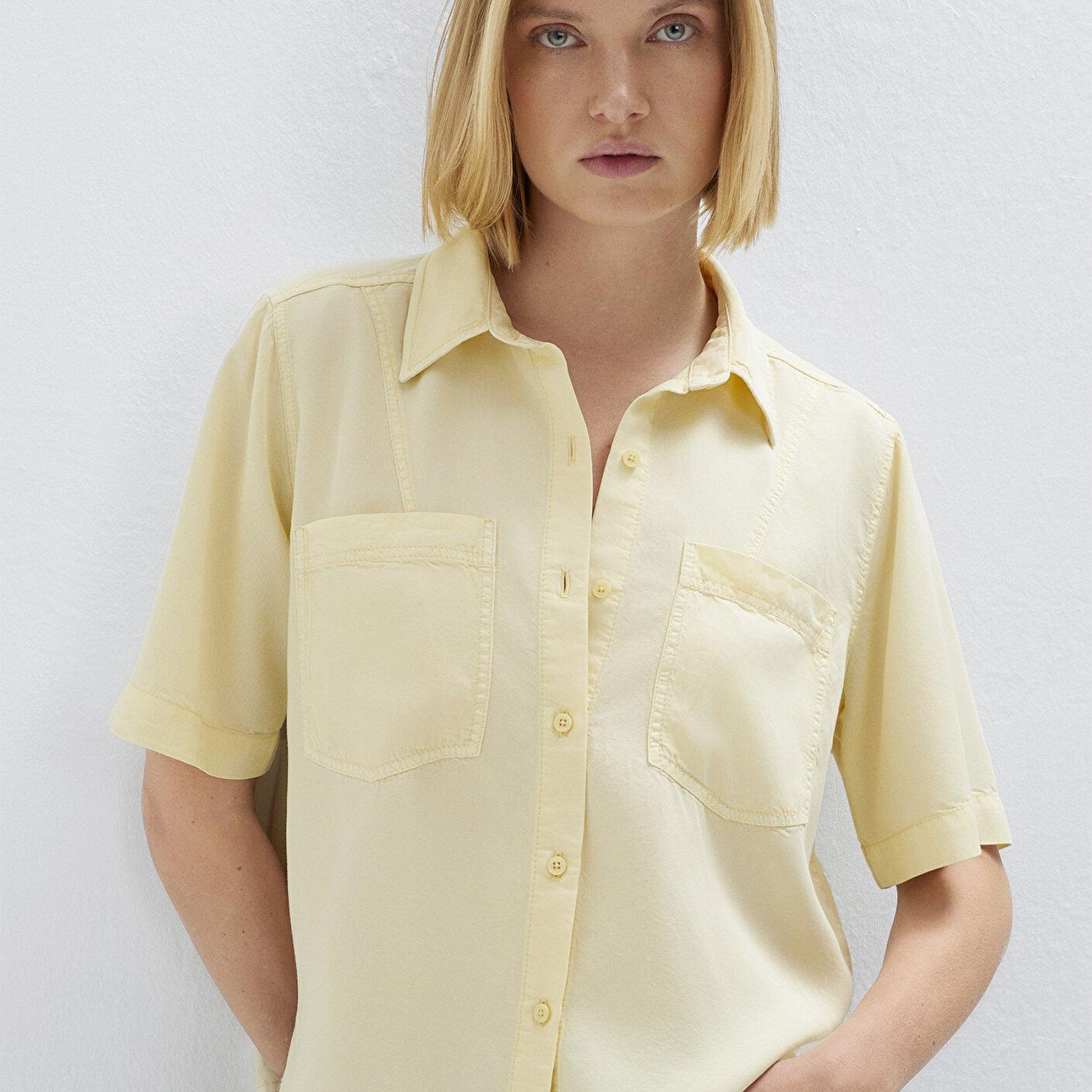 Mavi Sarı Crop Gömlek Loose Fit / Bol Rahat Kesim 1211458-89145