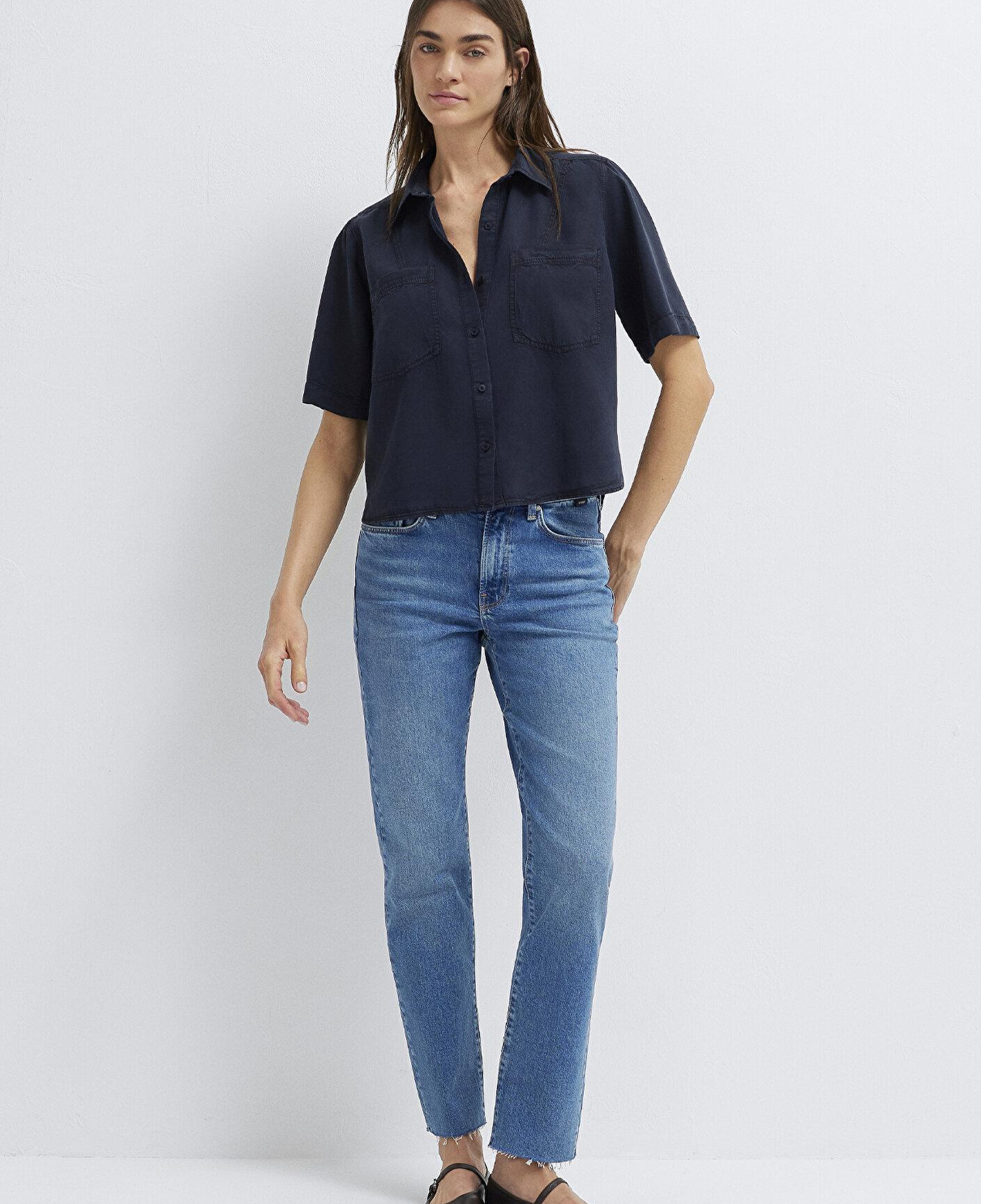 Mavi Lacivert Crop Gömlek Loose Fit / Bol Rahat Kesim 1211458-91598