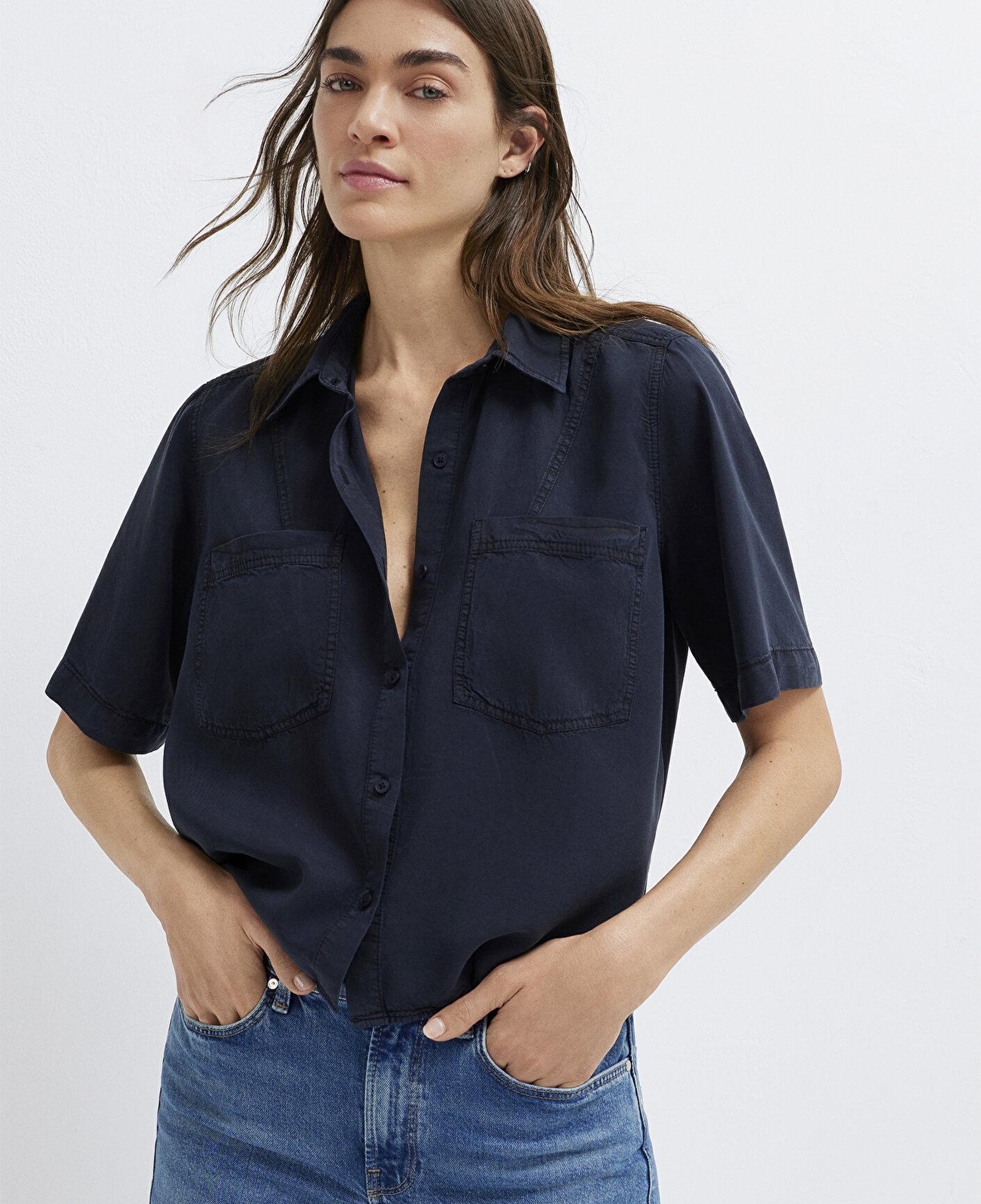 Mavi Lacivert Crop Gömlek Loose Fit / Bol Rahat Kesim 1211458-91598