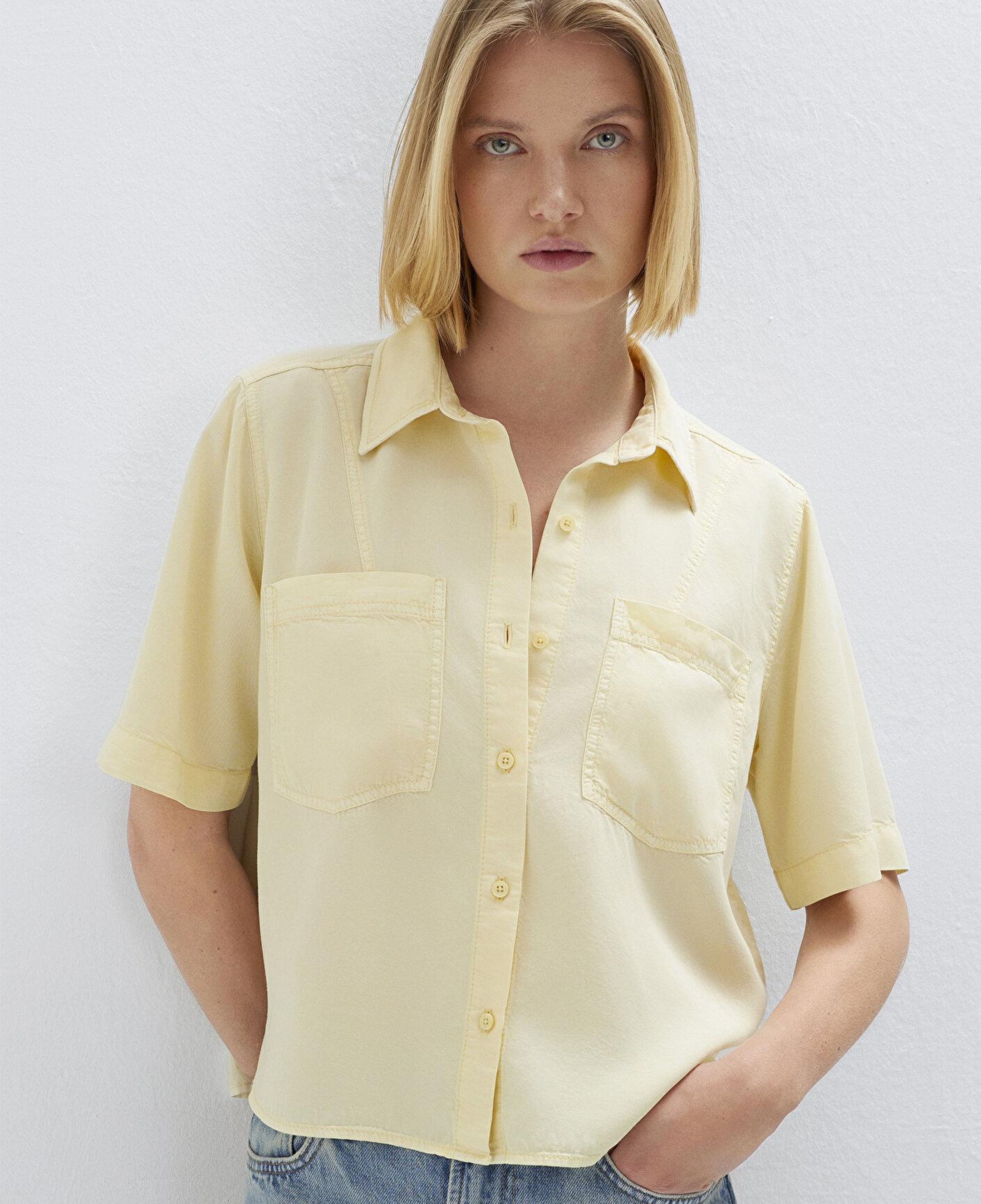 Mavi Sarı Crop Gömlek Loose Fit / Bol Rahat Kesim 1211458-89145