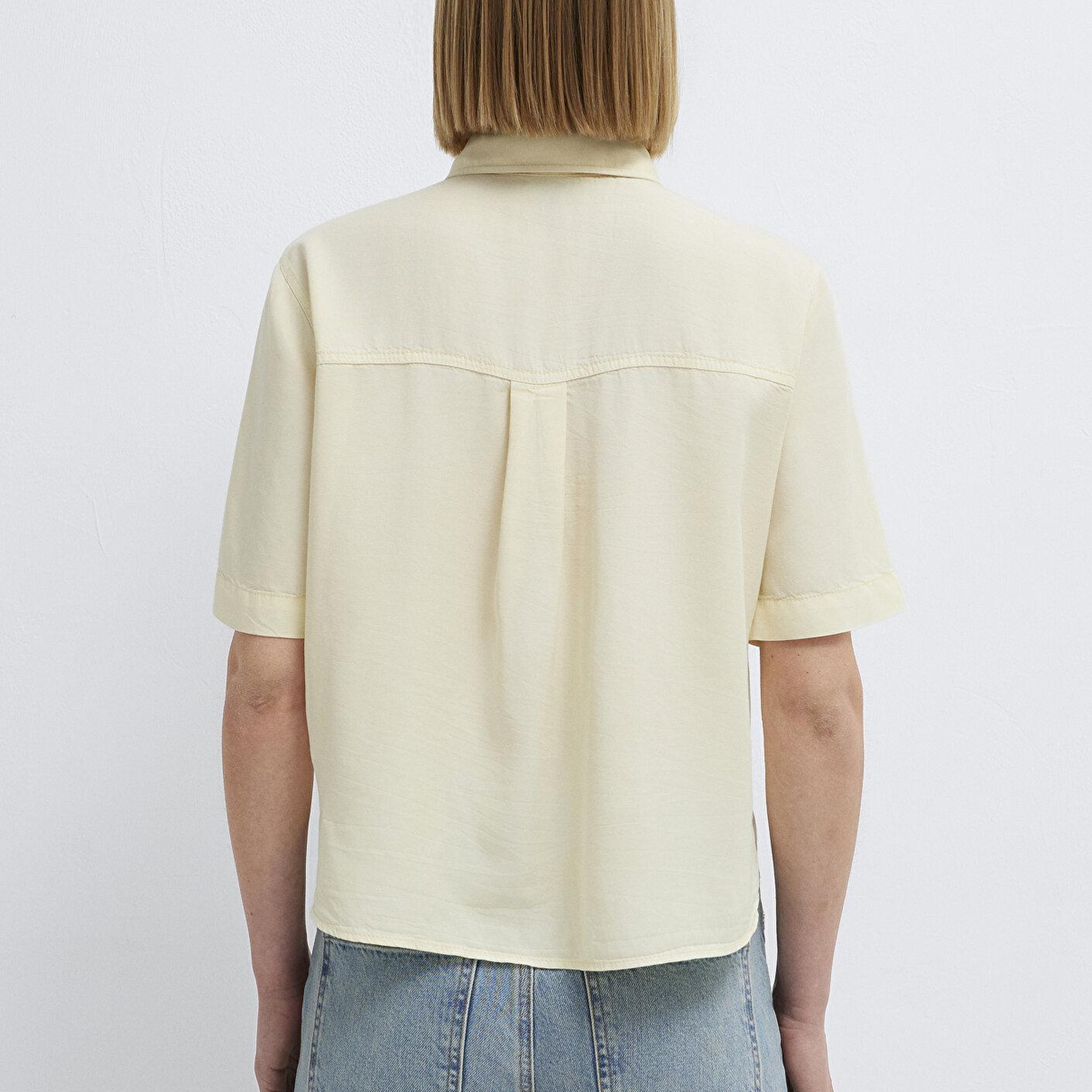 Mavi Sarı Crop Gömlek Loose Fit / Bol Rahat Kesim 1211458-89145
